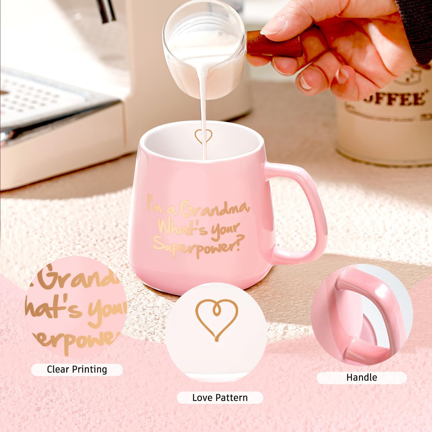 Yalucky Pink Ceramic Coffee Mug, 12 oz, 'I'm a Grandma What's Your Superpower', Includes Fuzzy Socks, Perfect for Grandma Gifts: Birthday, Mother's Day, Christmas - Medaid International