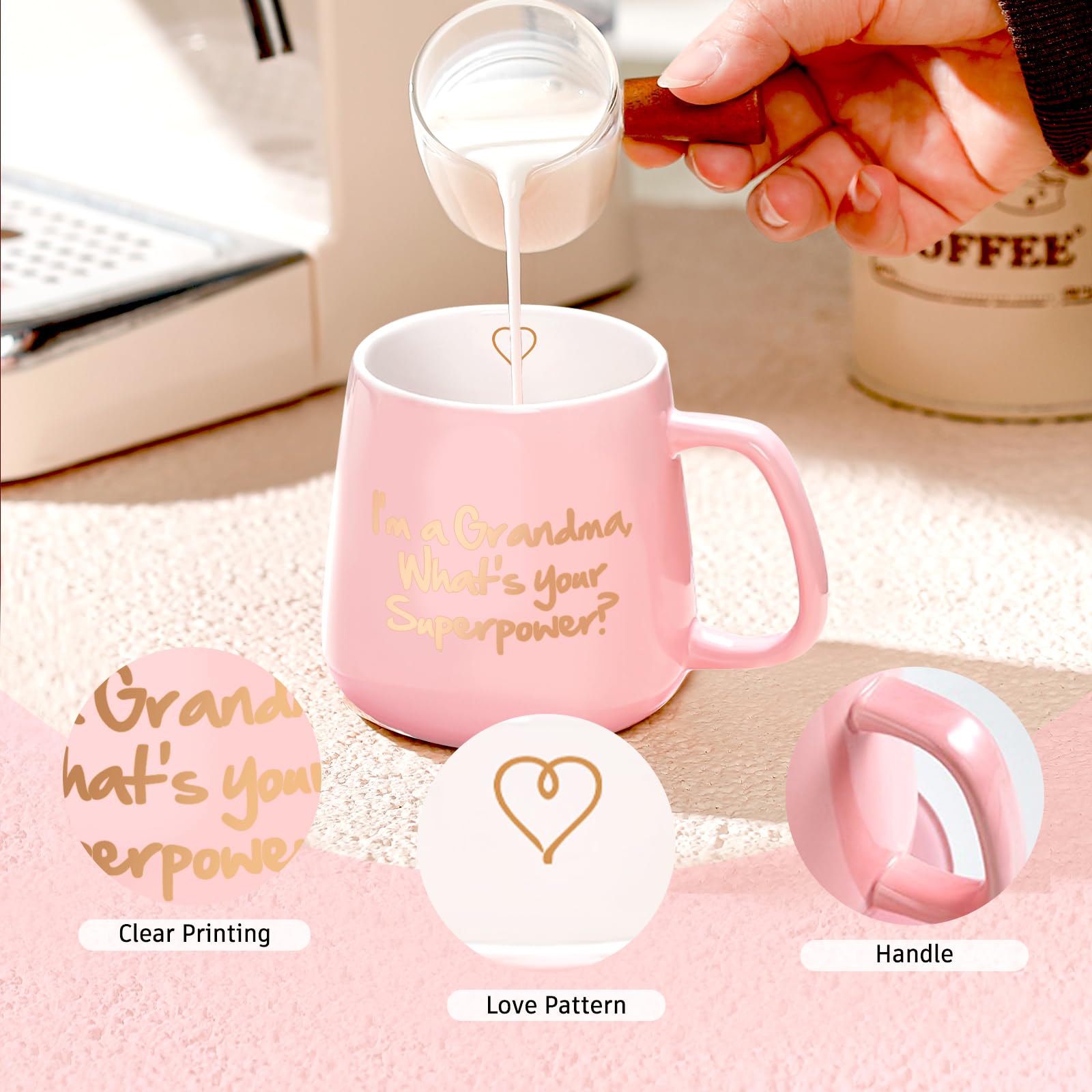 Yalucky Pink Ceramic Coffee Mug, 12 oz, 'I'm a Grandma What's Your Superpower', Includes Fuzzy Socks, Perfect for Grandma Gifts: Birthday, Mother's Day, Christmas - Medaid International