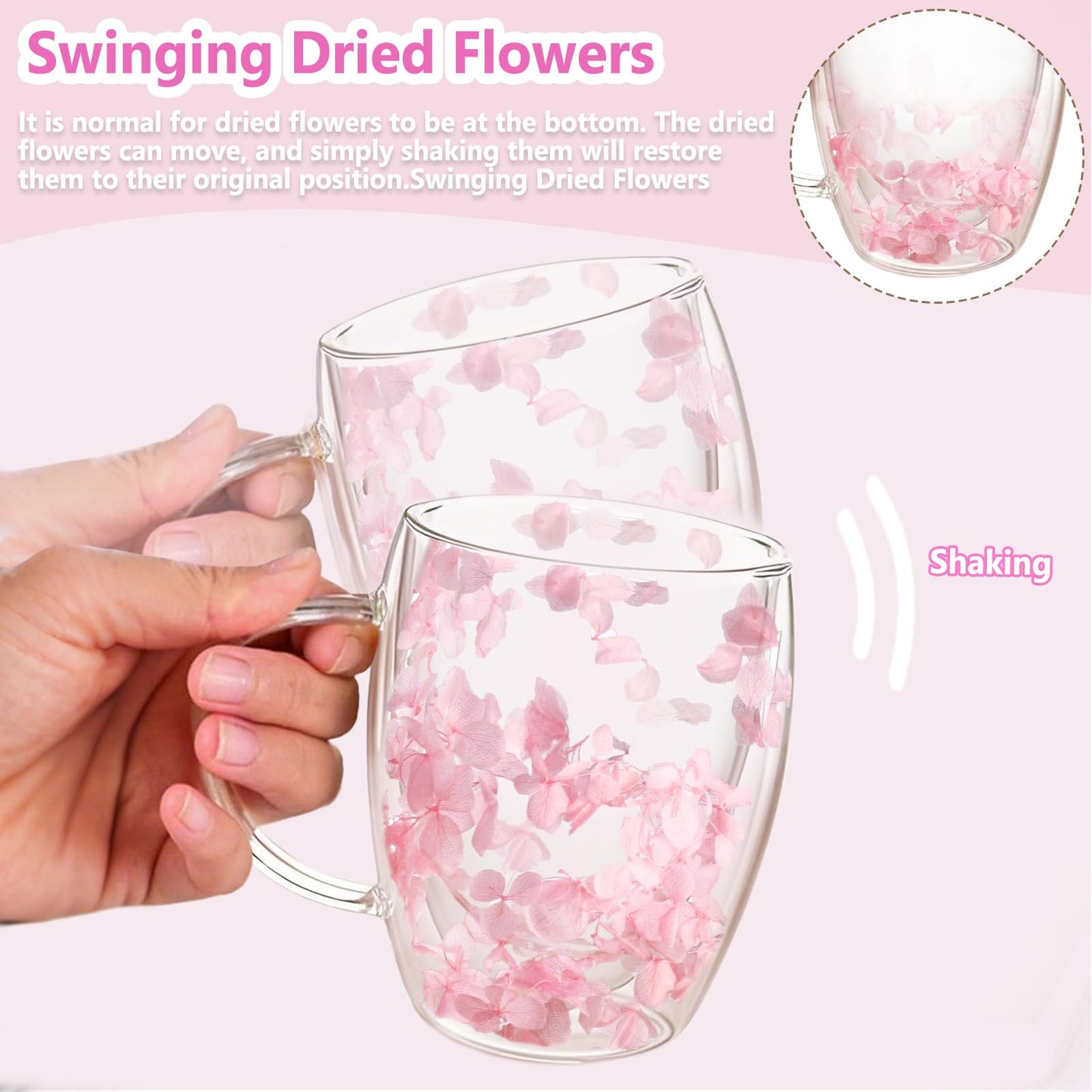 Gifts for Women Dried Flowers Double Wall Glass Coffee Mugs Cute Glass Tea Cups with Handles Autumn Mug Christmas Birthday Gifts for Best Friend Teacher Mum Gift New Home Gift Ideas Home Decor - Medaid International