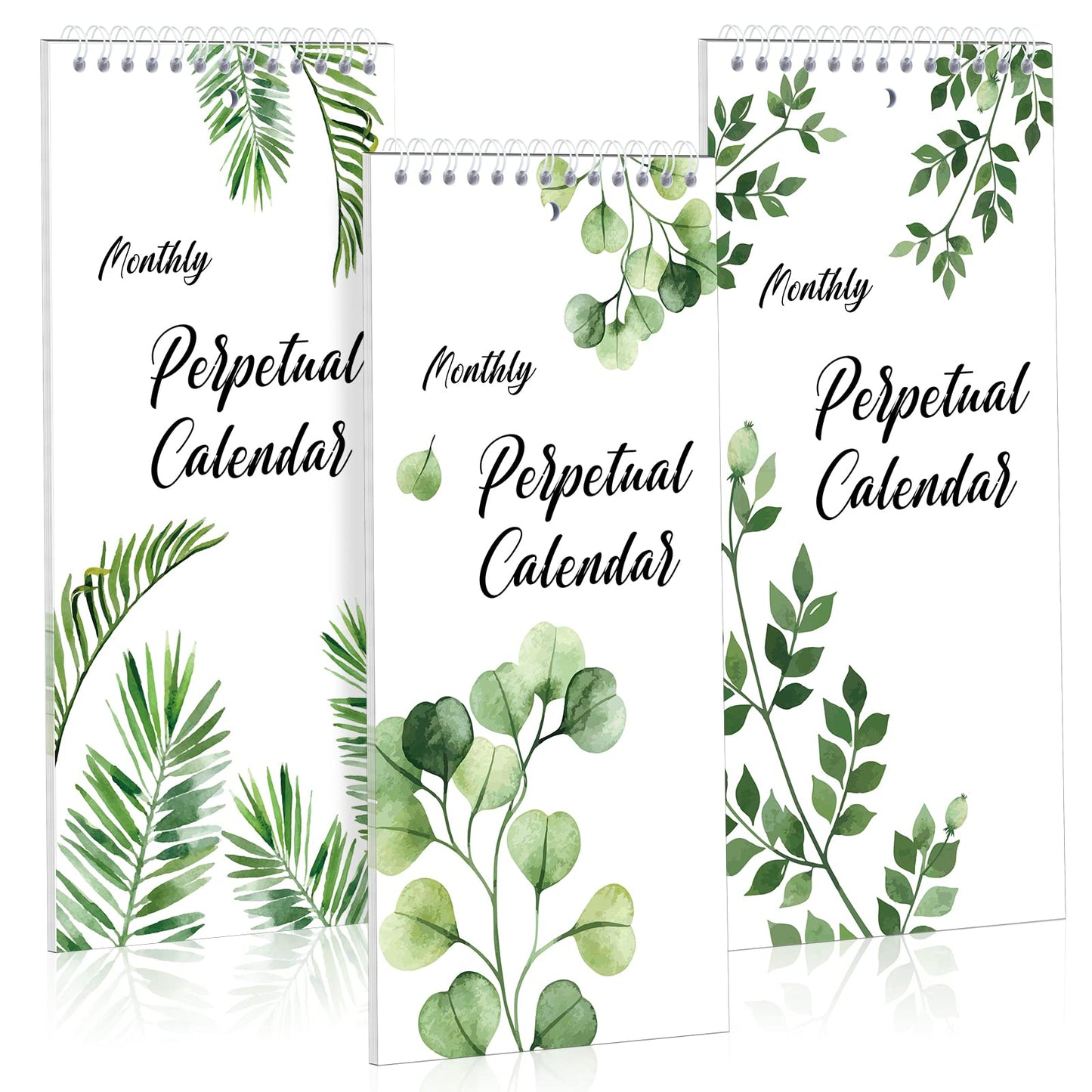 3Pads Perpetual Calendar 5 x 10'' Greenery Monthly and Daily Wall Hanging Organizer Spiral Birthday Reminder Book Yearly Birthday Calendars for New Year Gifts Important Dates Anniversaries 12 Sheets - Medaid International