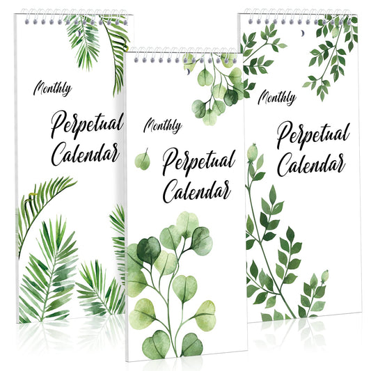 3Pads Perpetual Calendar 5 x 10'' Greenery Monthly and Daily Wall Hanging Organizer Spiral Birthday Reminder Book Yearly Birthday Calendars for New Year Gifts Important Dates Anniversaries 12 Sheets - Medaid International