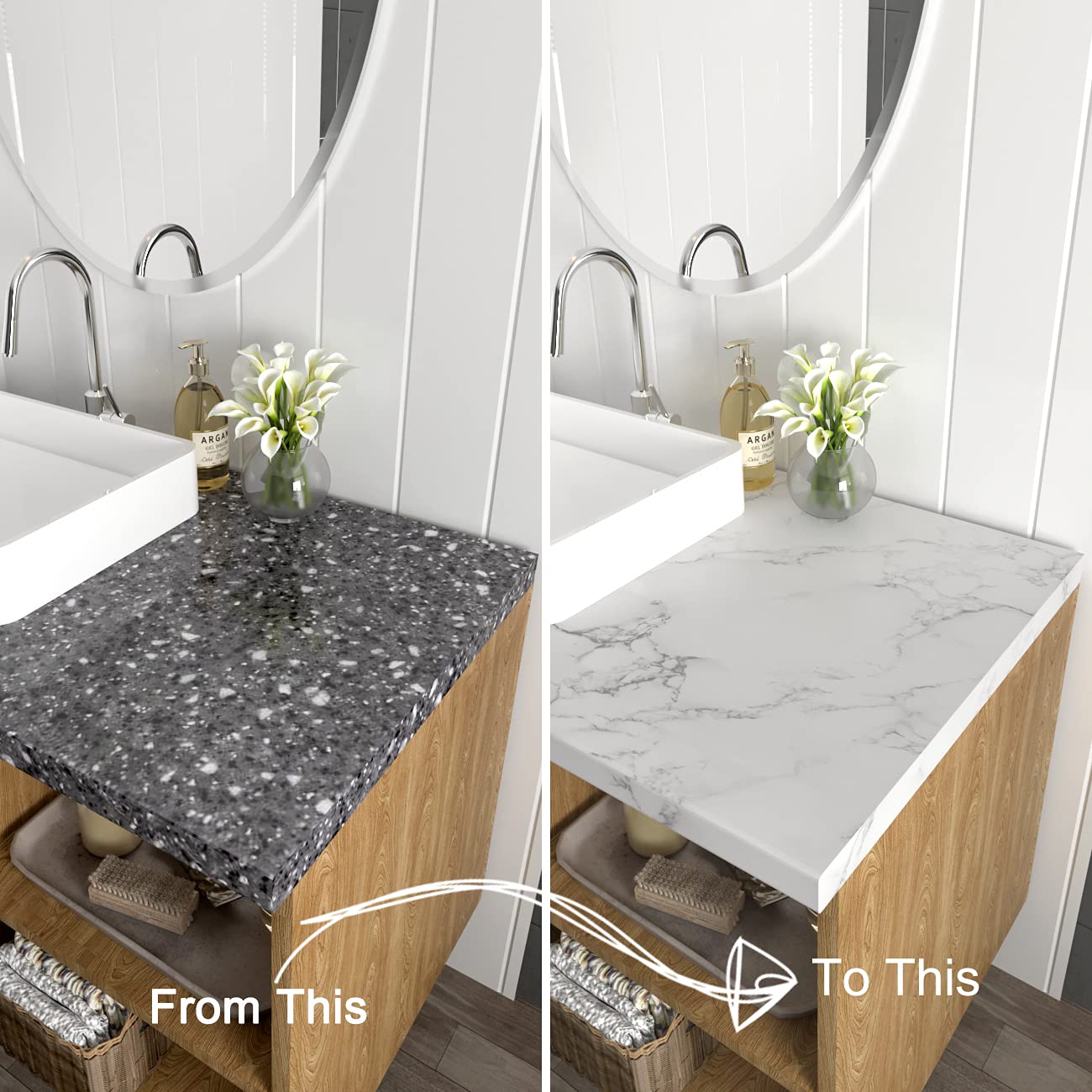 Decotalk 30 x 120 inch Marble Contact Paper Self Adhesive Wallpaper Stick and Peel Grey White Granite Countertop Contact Paper Decorative Wall Paper for Kitchen Backsplash Cabinets Island Furniture - Medaid International