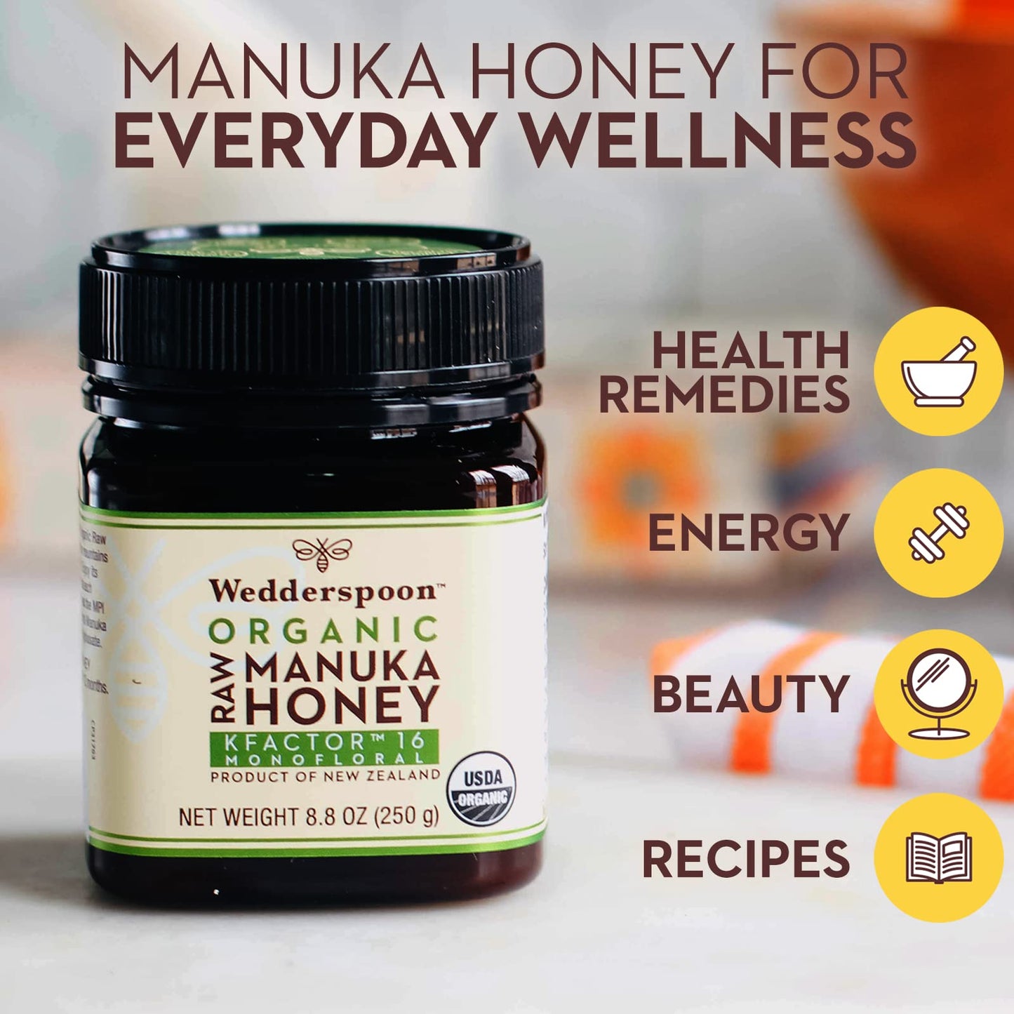 Wedderspoon Raw Organic Manuka Honey KFactor 16+, 8.8 Oz, Unpasteurized, Genuine New Zealand Honey, Multi-Functional, Non-GMO Superfood, Kfactor, Traceable from Our Hives to Your Home - Medaid International