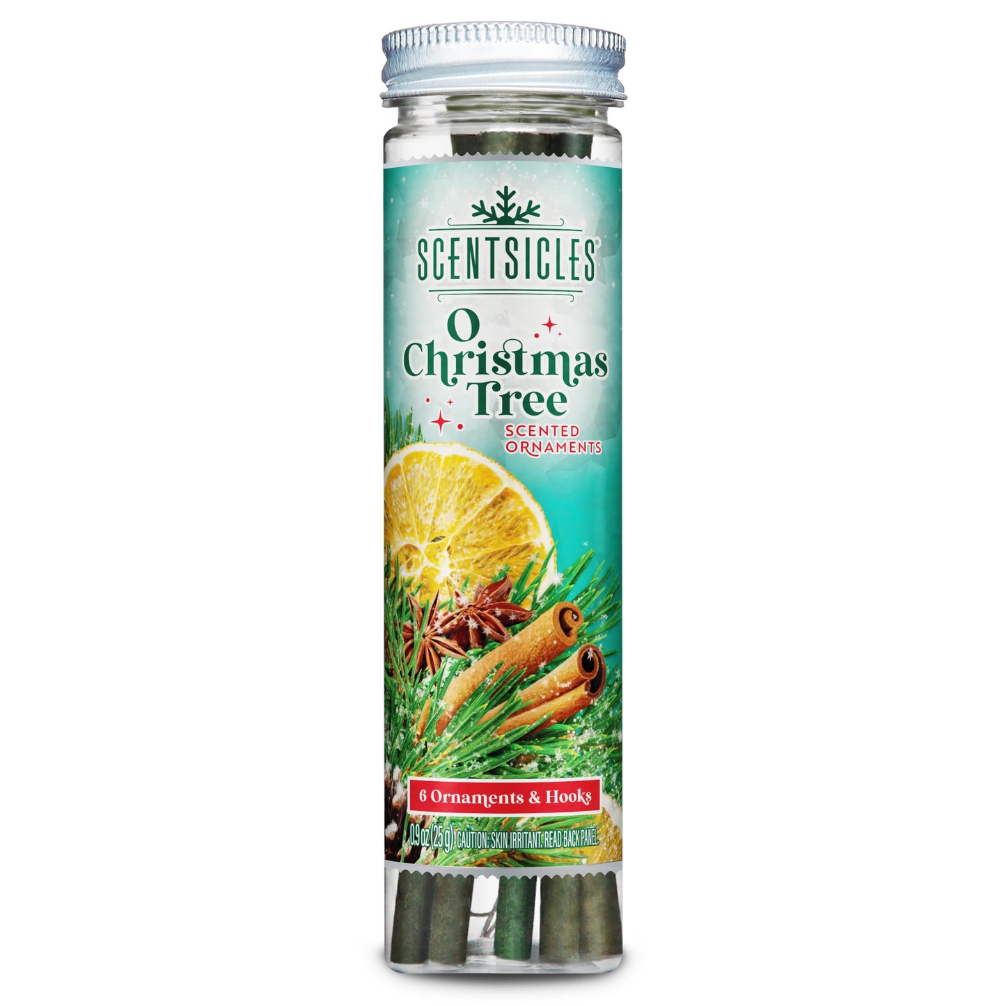 Scentsicles O Christmas Tree Scented Chrismas Ornaments with Hooks - 1 Bottle (6 Sticks Total) - Medaid International