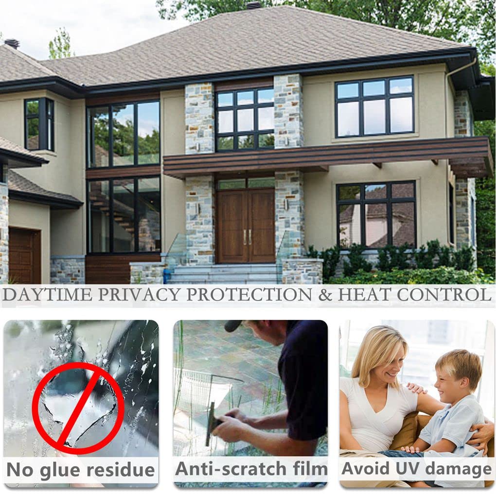 Arthome 17.5 Inch x 6.5 Feet,Silve, One Way Window Privacy Film Daytime Privacy Window Tint for Home Anti UV Static Cling Heat Control Reflective Glass Film for Home and Office - Medaid International
