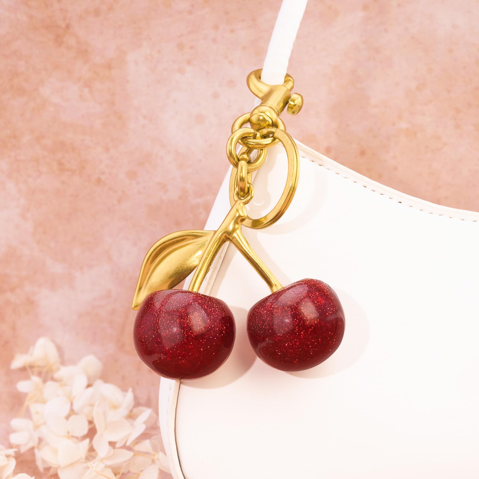 Crizaor Cherry Bag Charm Purse Charms Keychain- Car Cherry Accessories keychians Gifts for Women Mom Daughter Gifts Christmas For Women Valentine Bag Accessory Christmas - Medaid International