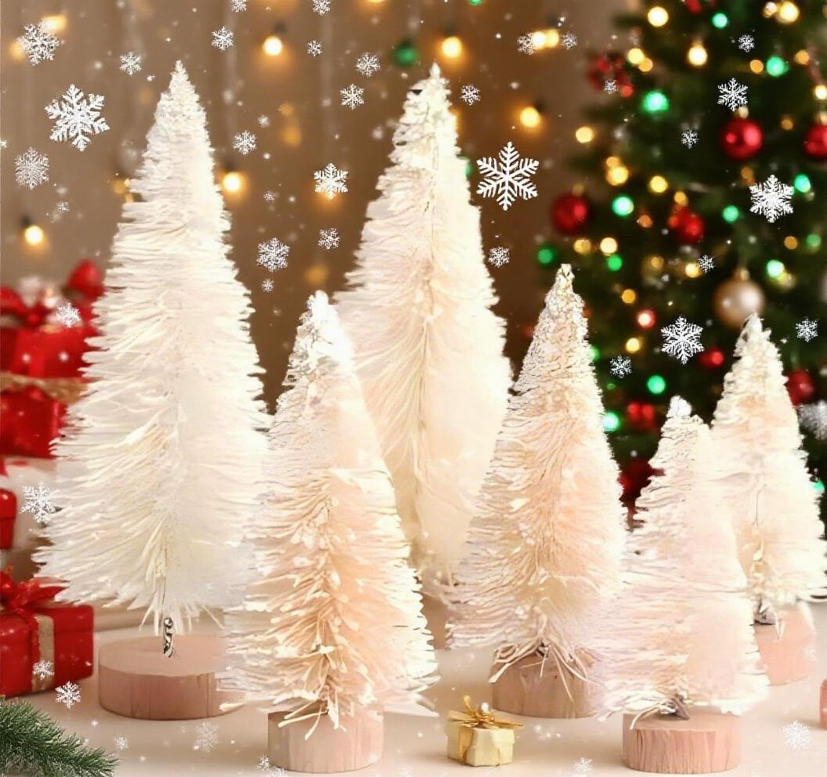 Mini Christmas Tree, 6 PCS Small Artificial Christmas Trees with Base, 3 Size Tabletop Christmas Trees for Home Decor (White) - Medaid International