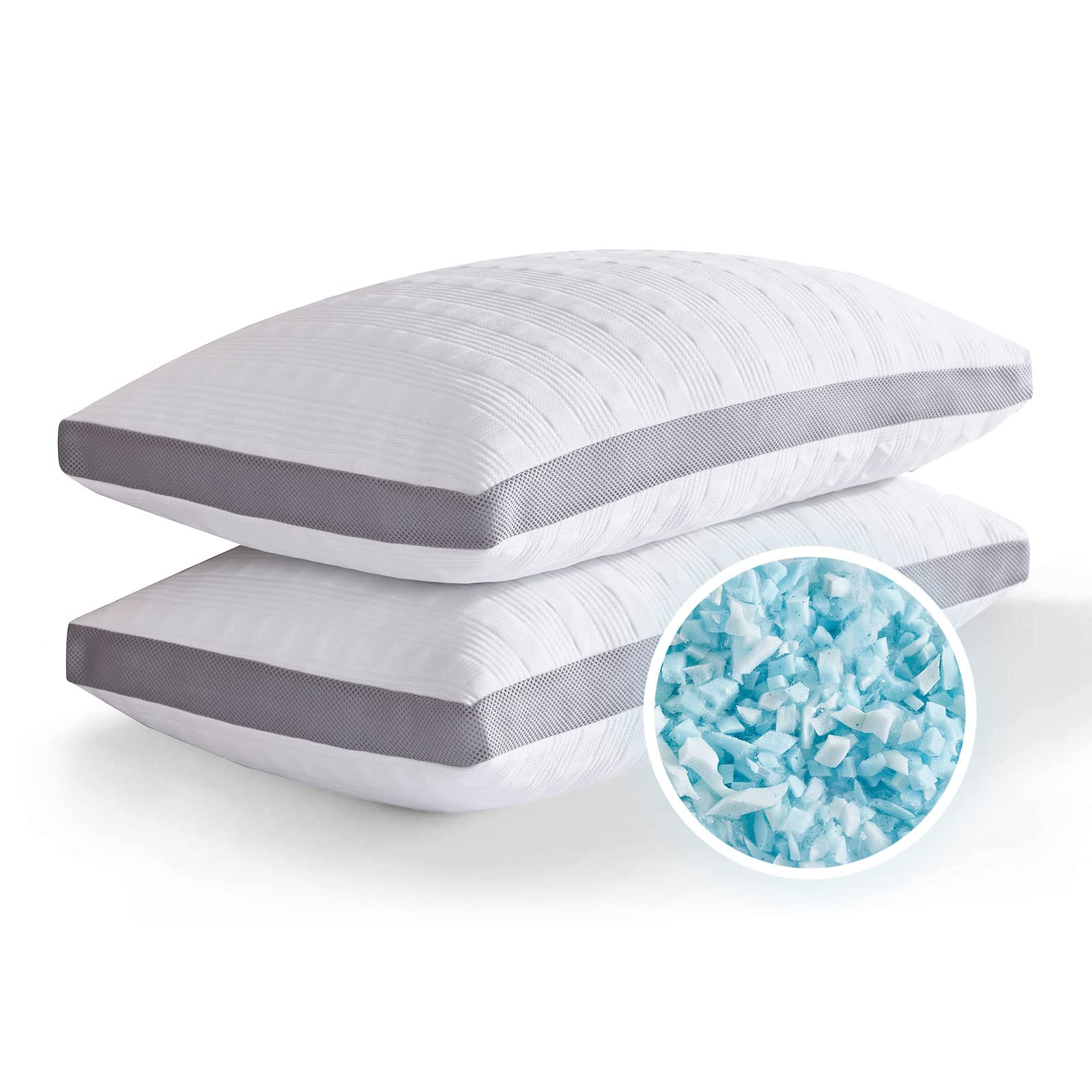 Meoflaw Cooling Pillows Queen Size Set of 2,Shredded Memory Foam Bed Pillows for Sleeping,Queen Pillows for Back & Side Sleepers,Adjustable Queen Size with Washable Cover - Medaid International