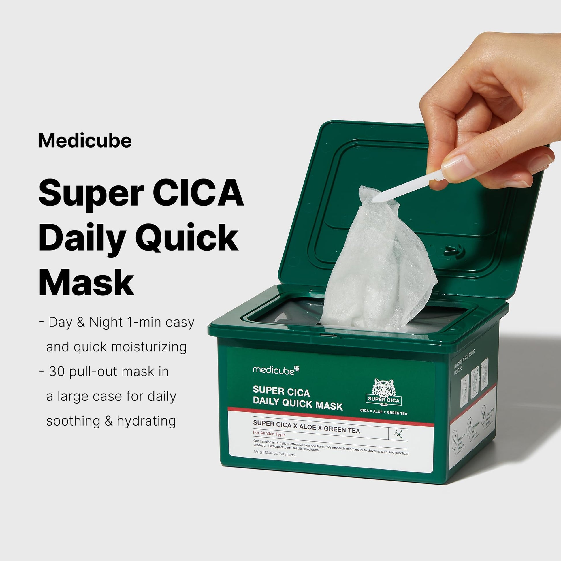 medicube Super Cica Daily Quick Facial Masks (30 Sheets) - 60-Second Soothing & Hydrating Facial Mask with 88% Cica, Instant Cooling & Moisturization - 100% Vegan Certified, Korean Skincare - Medaid International