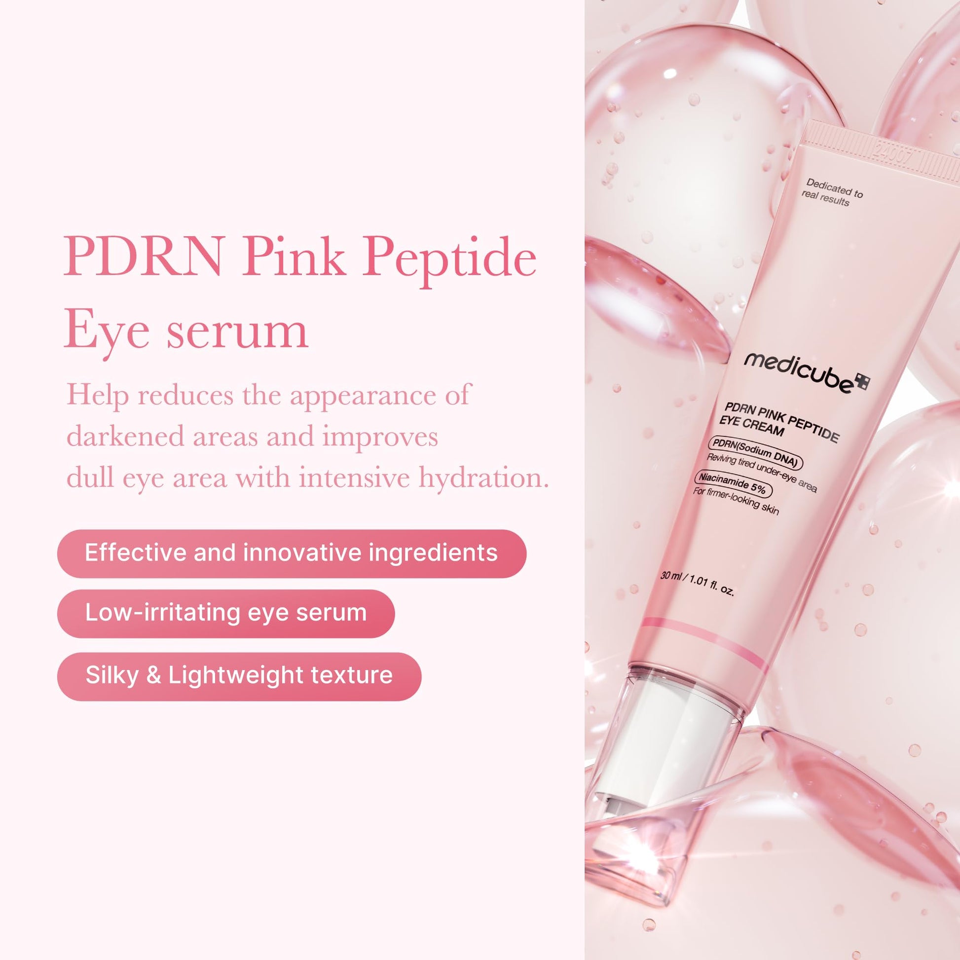 medicube Salmon DNA PDRN Pink Peptide Eye Serum with Niacinamide and 99% Purity Retinol for Fine Lines, Uneven Skin Tone, Korean Skin Care 1.01fl.oz - Medaid International