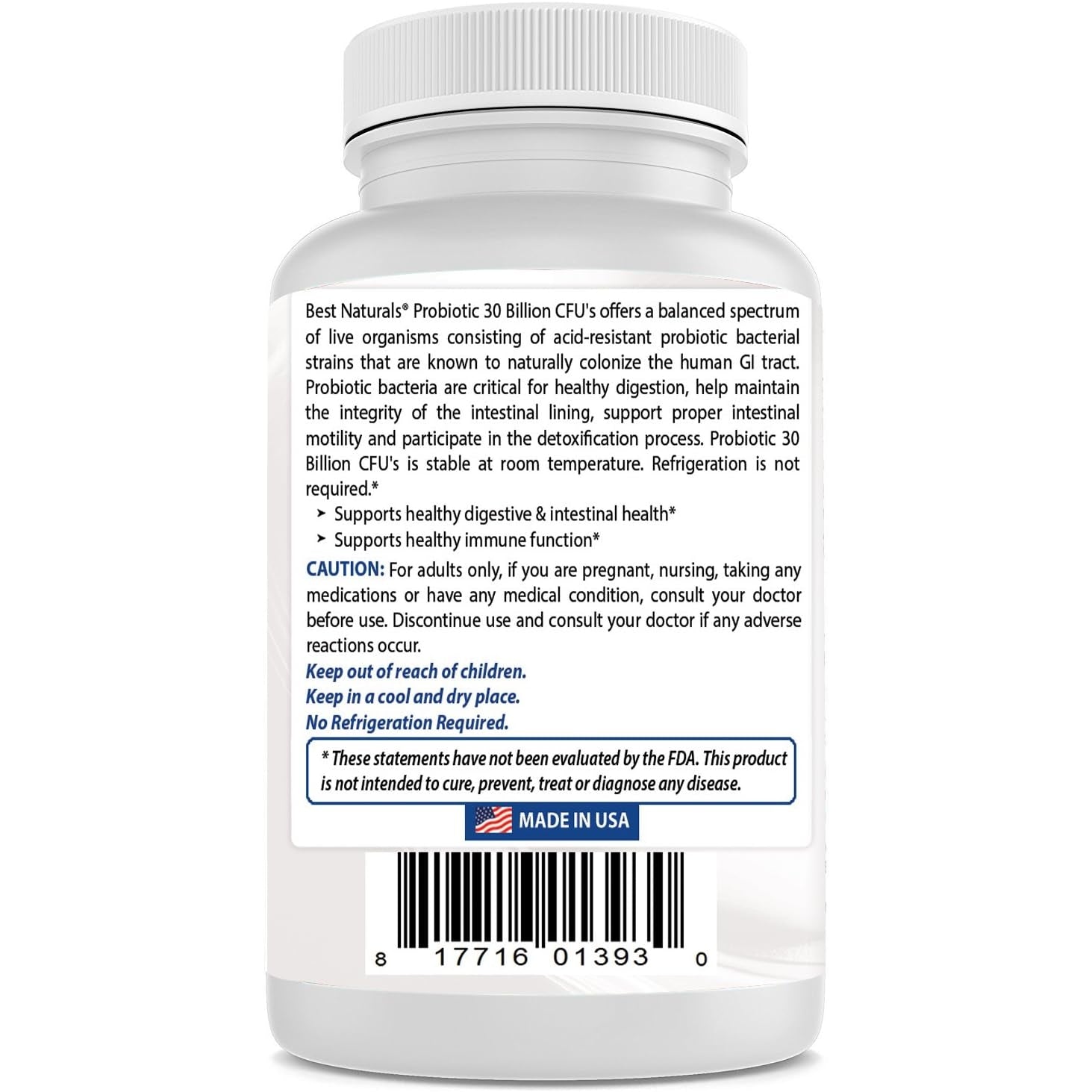 Best Naturals Probiotic 10 Strains & 30 Billion CFU Intestinal Flora, 120 Veggie Capsules - Shelf Stable probiotic (4146365) - Medaid - Lebanon