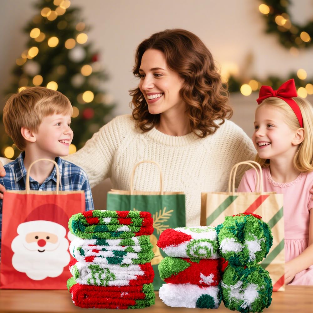 Vellibring 4 Pairs Christmas Fluffy Socks for Women Men,Cozy Fuzzy Xmas Tree Green Socks Cartoon Winter Warm Supplies for Christmas Festival Party - Medaid International