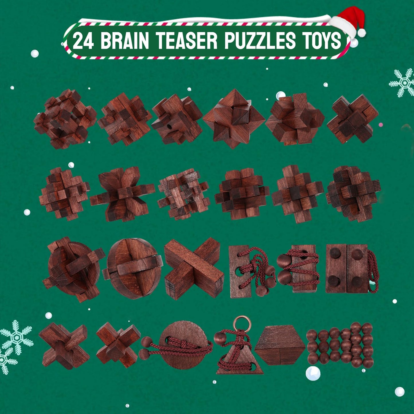 Advent Calendar 2025, Christmas Countdown Calendar Gift Box with 24 Brain Teaser Puzzles, 24 Days Wooden Brain Teaser Puzzles Xmas Countdown Calendar Challenge for Adults Teens Boys Girls - Medaid International