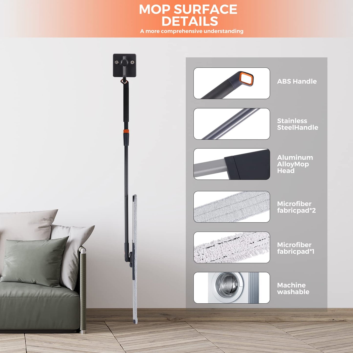 36" Large Wrestling mat mop Commercial Dust Mops for Floor Cleaning Push mop with Adjustable Handle for Company Hotel Household Cleaning Supplies - Medaid International