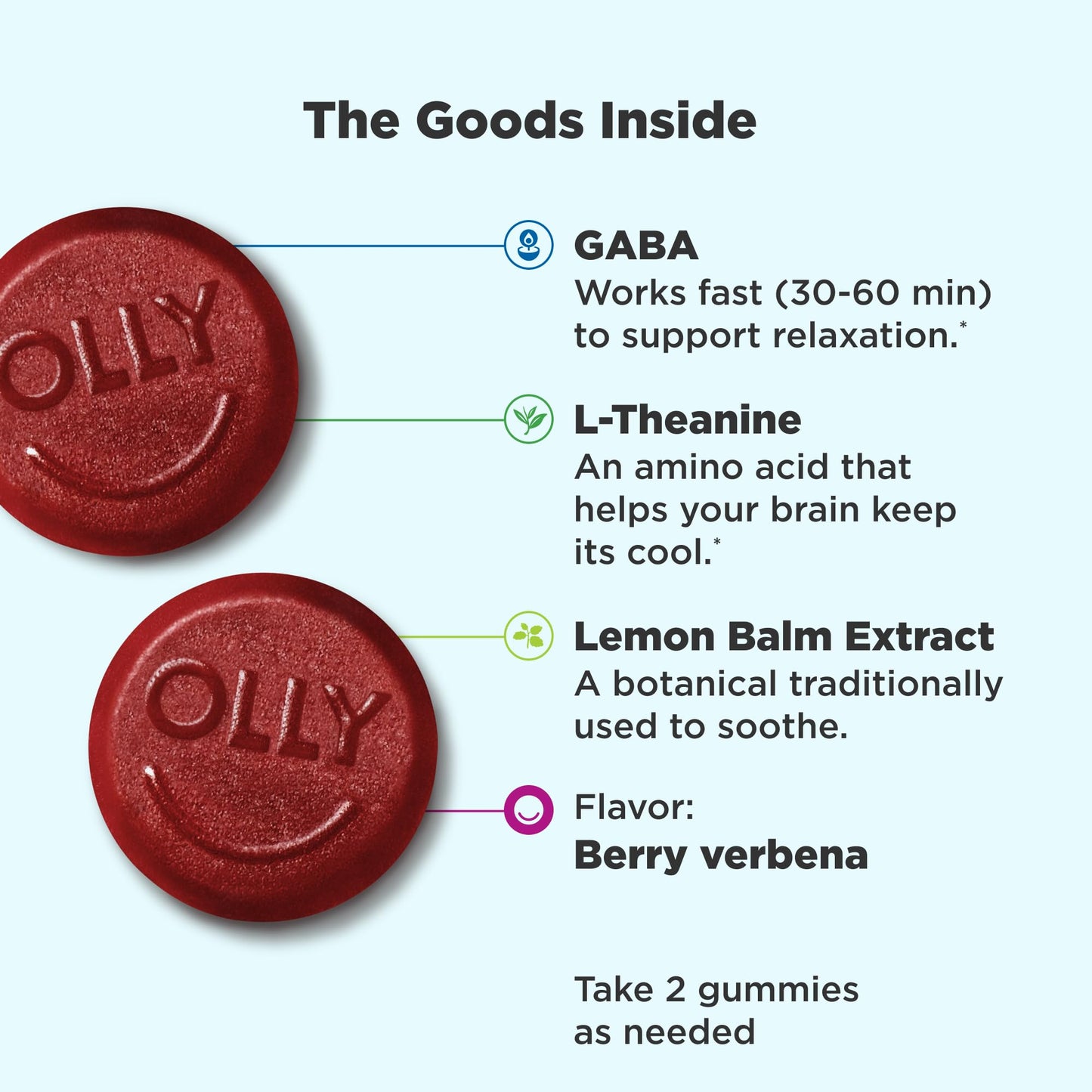OLLY Goodbye Stress Gummy, GABA, L-Theanine, Lemon Balm, Stress Relief Supplement, Berry - 42 Count - Medaid International
