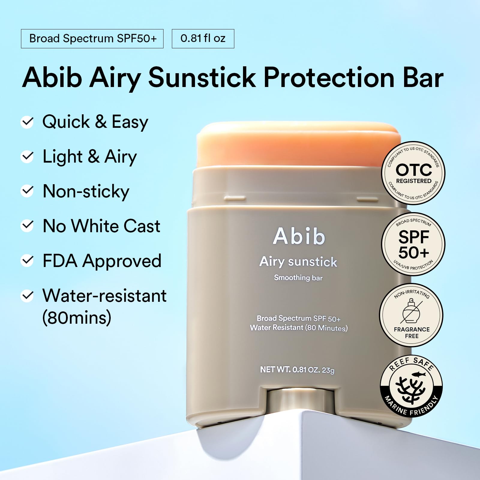 Abib Airy & Quick Sunstick DUO Broad Spectrum SPF50+ 1.58 oz / 45g (Semi-matte & Glowing) | Korean Suncreen Stick Suncare Sunblock, No Whitecast, Protector Solar Barra, Water resistant - Medaid International