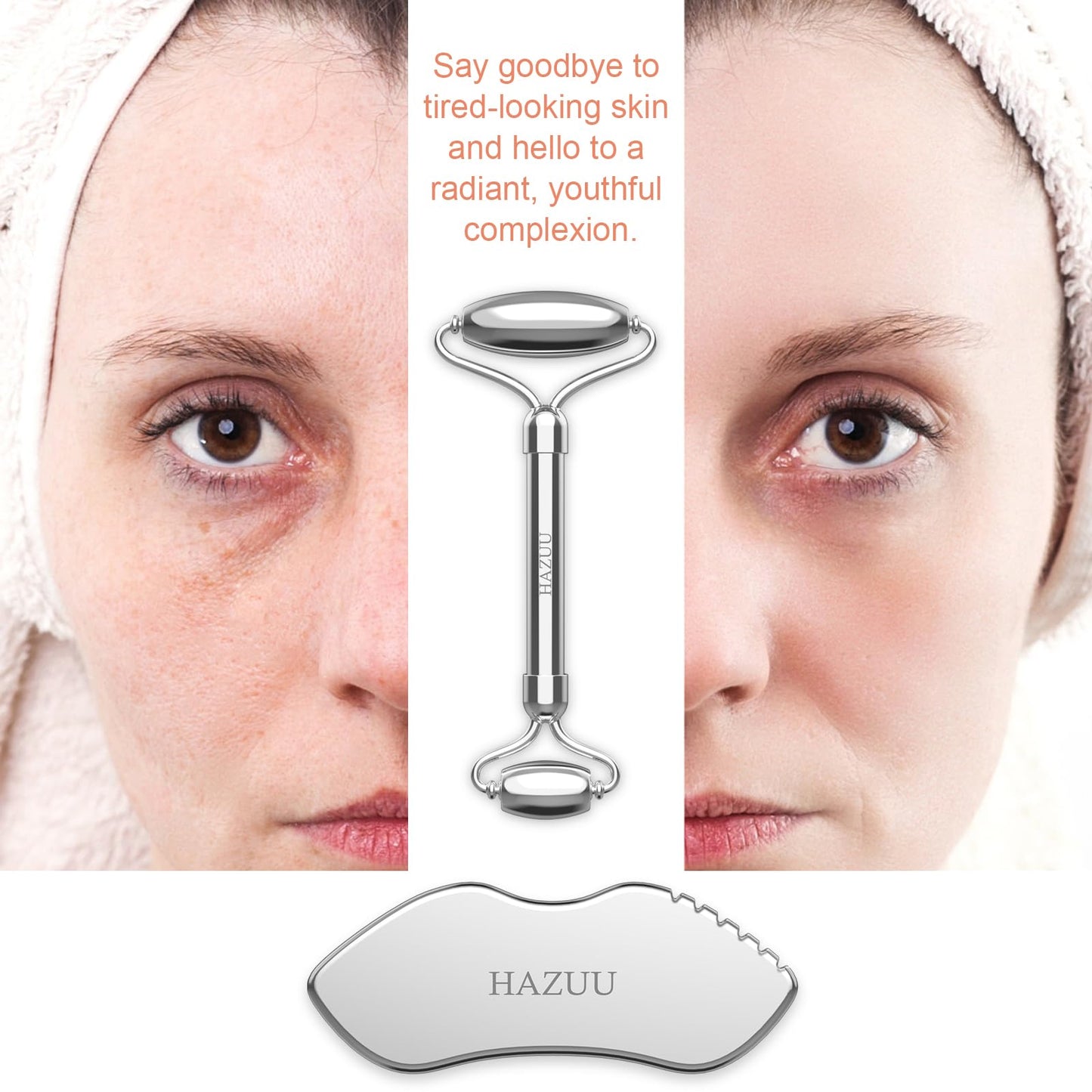 Stainless Steel Gua Sha & Face Rollers - Metal Roller for Eyes & Neck, Anti-Aging Facial Massage Tools, Gua Sha Facial Tool Kit (JGS-1) - Medaid International