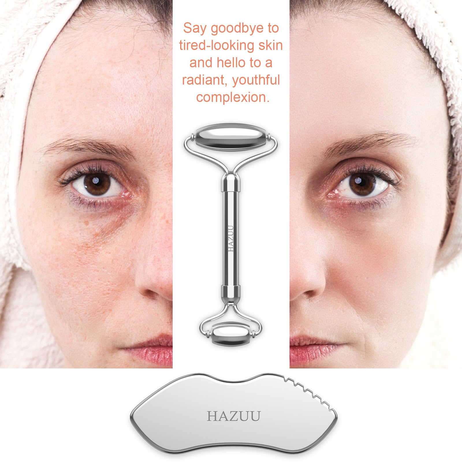 Stainless Steel Gua Sha & Face Rollers - Metal Roller for Eyes & Neck, Anti-Aging Facial Massage Tools, Gua Sha Facial Tool Kit (JGS-1) - Medaid International