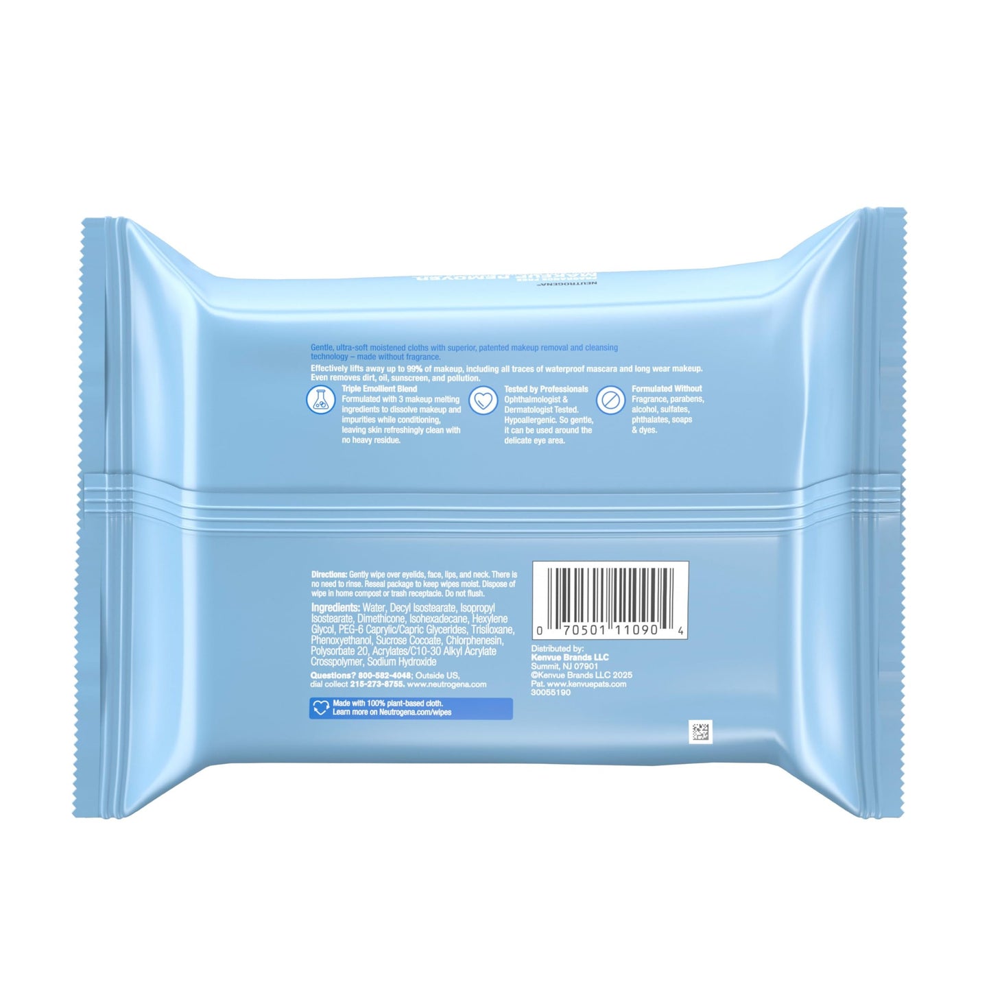 Neutrogena Fragrance-Free Makeup Remover Wipes, Daily Ultra-Soft Micellar Cleansing Wipes Gently Remove Oil & Waterproof Makeup, Hypoallergenic, Made with Plant-Based Cloth, 25 ct - Medaid International