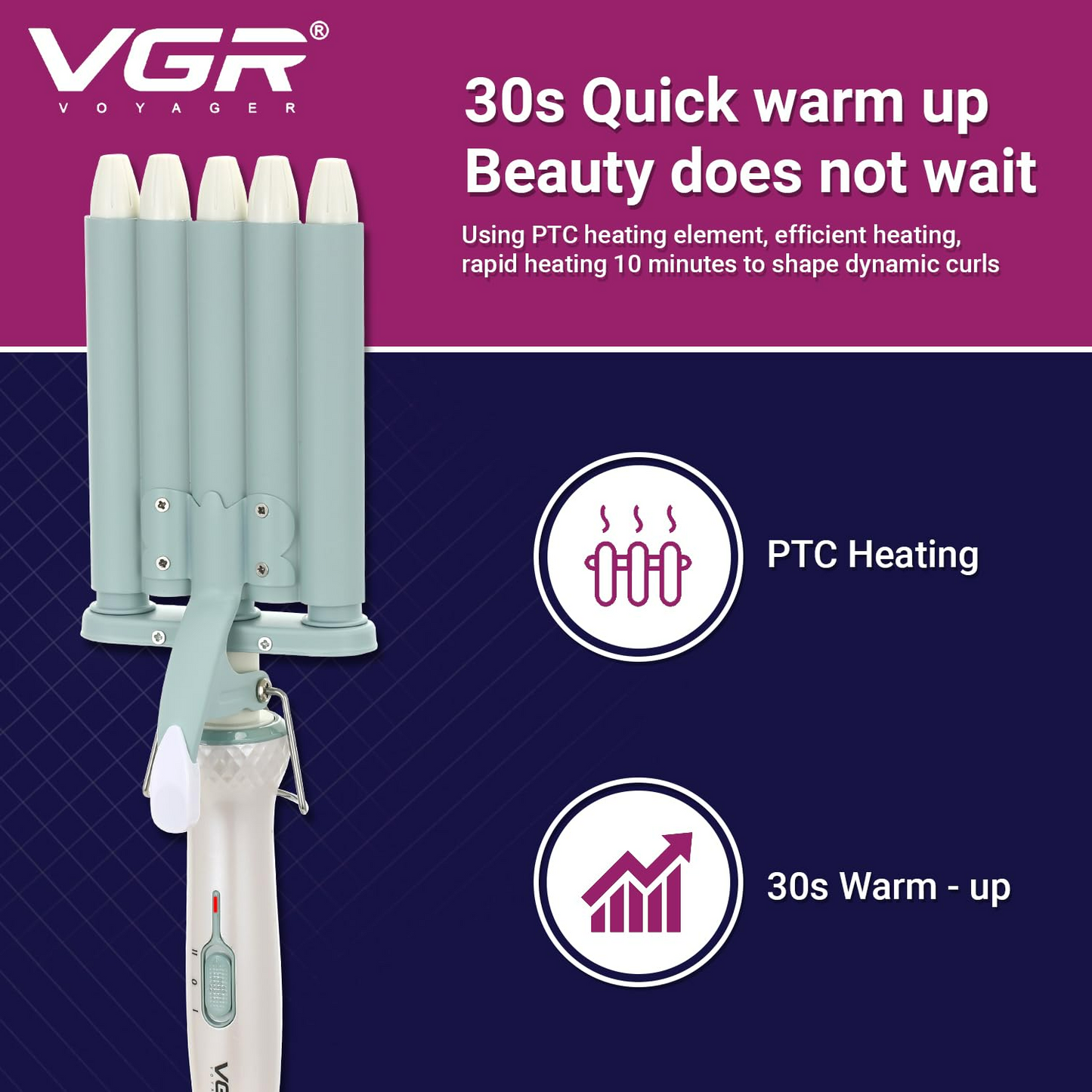 VGR V597, Professional Wavy Hair 5 Barrels Curling Iron - Medaid International