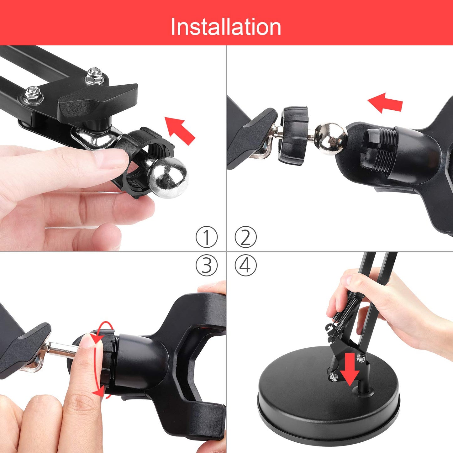 Chromlives Overhead Phone Mount - Articulating Arm Stand with Base, 360 Adjustable Phone & Tablet Holder - Medaid International