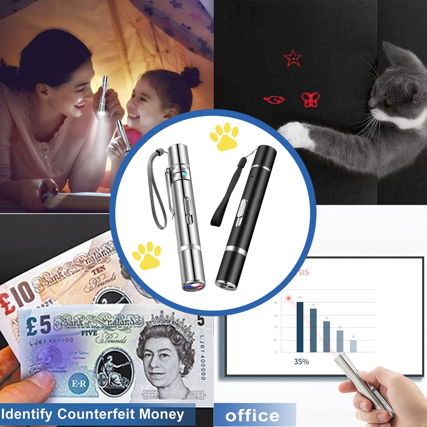 GLMSA Laser Pointer Cat Toy - 5Modes Pointer for Indoor Interactive, Cat Toys Red Light Pet Pointer Interactive to Busy Kitten Dog Chaser Play Toys(2 Pcs) - Medaid International