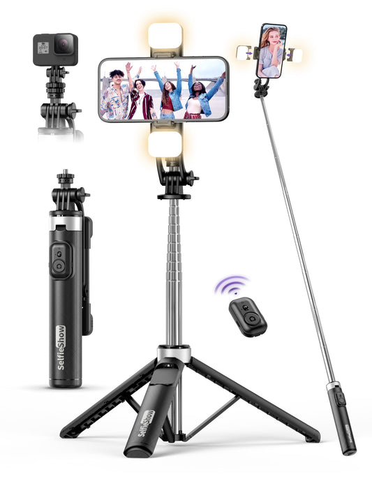 53'' Selfie Stick Tripod with Light, Extendable Selfie Stick with Remote, Portable Cell Phone Tripod Stand with All in 1 Phone Clip, Lightweight Camera Tripod Compatible with iPhone 15 14 13, Android - Medaid International