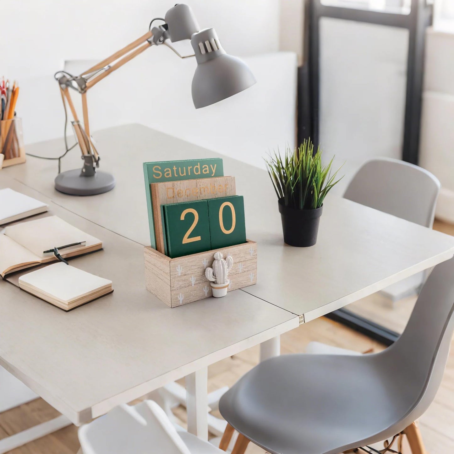 Notakia Perpetual Calendar, Wooden Calendar for Home Office Desk Accessories Vintage Wood Block Calendar(Green) - Medaid International