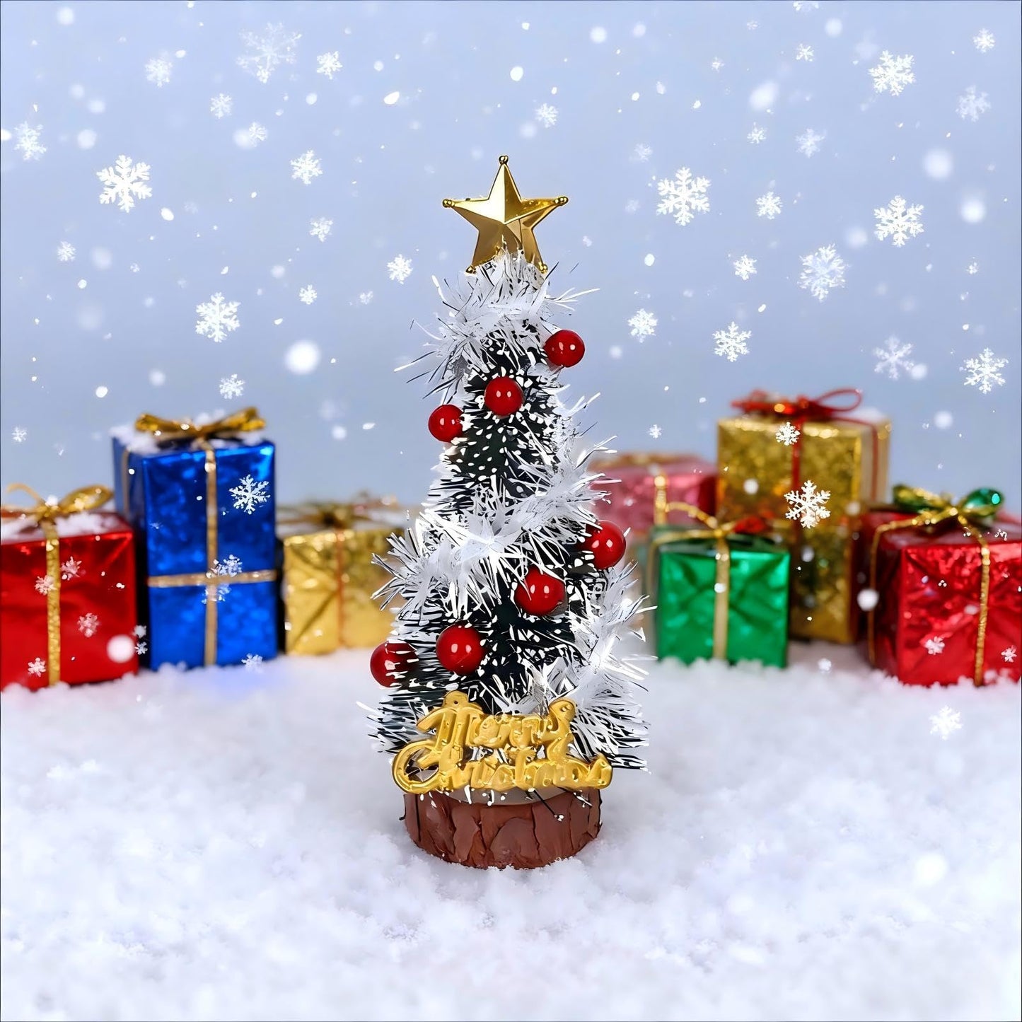 Mini Christmas Tree, Small Christmas Tree with Base, Artificial Tabletop Christmas Trees for Party and Home Decor (White) - Medaid International