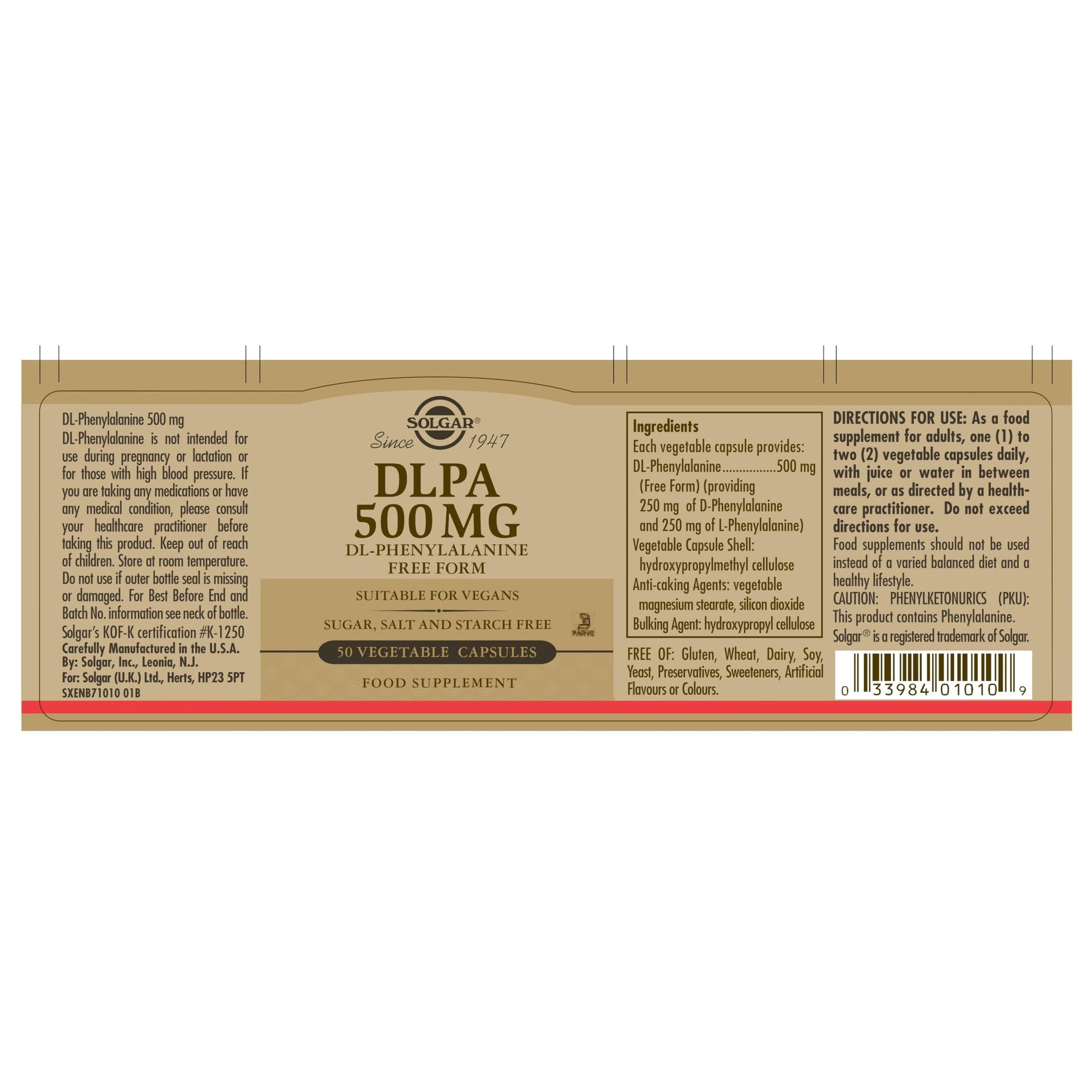 Solgar – DLPA 500 mg, 50 Vegetable Capsules - Medaid International