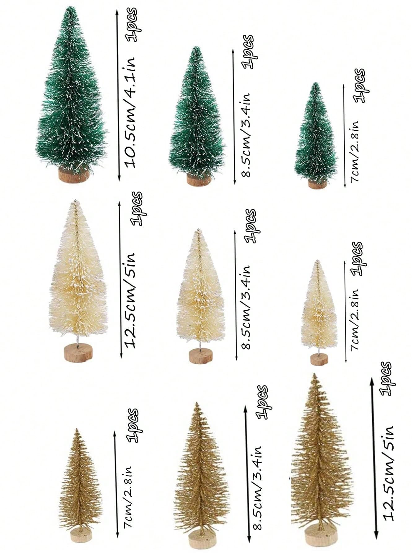 9Pcs Mini Christmas Trees, Artificial Christmas Tree Bottle Brush Trees Christmas, Sisal Snow Trees with Wooden Base for Christmas Decor Christmas Party Home Table Craft (9) - Medaid International