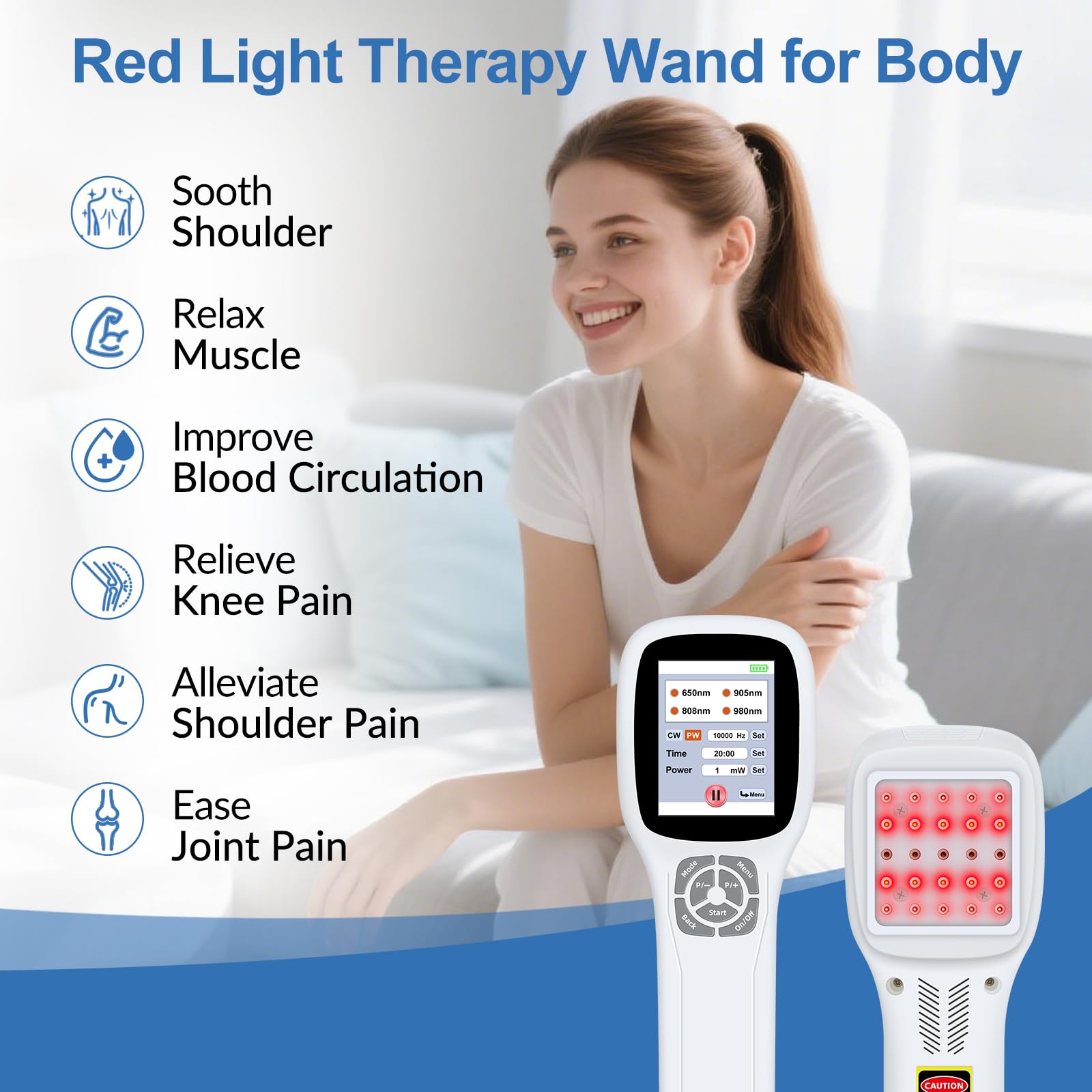 Fimem Red Light Therapy Device for Pain Relief, 10x650nm 5x808nm 5x905nm 5x980nm, Hand Held Infrared Light Therapy Wand for Muscle Relax, Cold Light Therapy Machine for Knee Shoulder Joint Body Pain - Medaid International