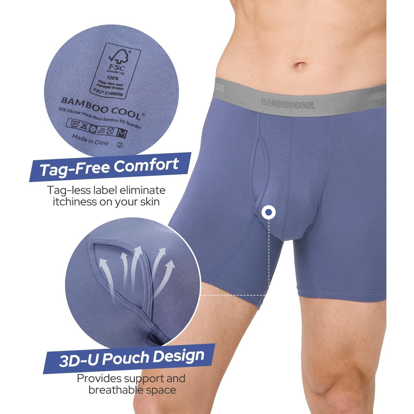 BAMBOO COOL Mens Underwear Ultra Soft & Breathable Boxer Briefs Moisture Wicking Tagless 3D Pouch 4 Pack - Medaid International