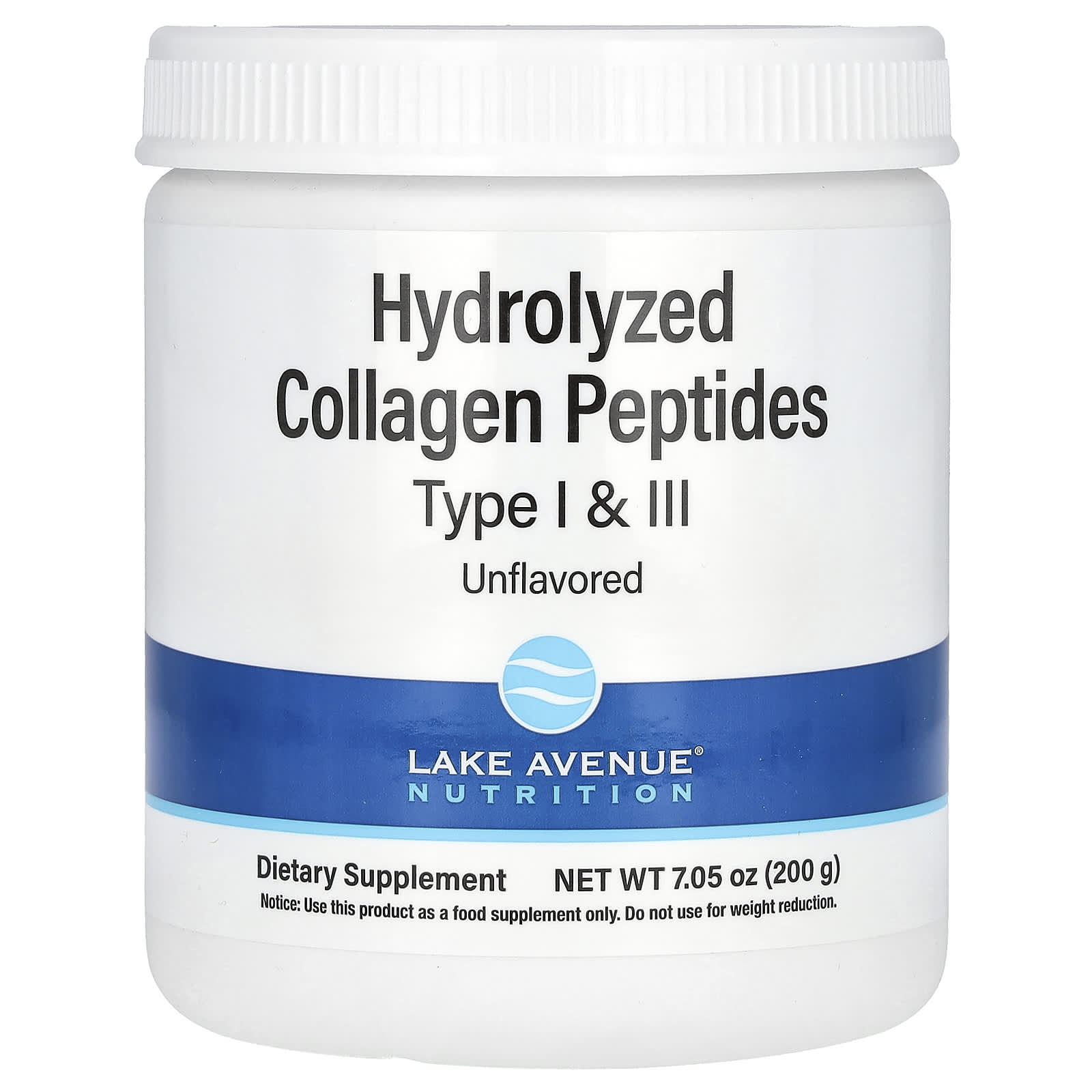 Lake Avenue Nutrition, Hydrolyzed Collagen Peptides, Type I and III, Unflavored, 7.05 oz (200 g) - Medaid International