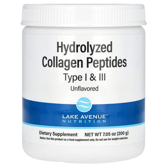 Lake Avenue Nutrition, Hydrolyzed Collagen Peptides, Type I and III, Unflavored, 7.05 oz (200 g) - Medaid International