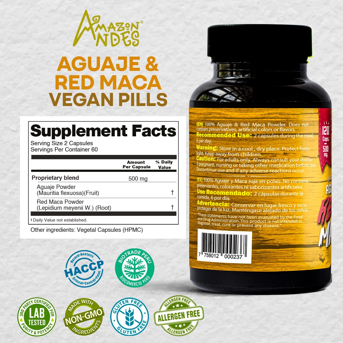 Aguaje with Red Maca Powder - 120 Pills - 1000mg Serving - Rich Phytostrogens Source - 100% Natural - Non GMO - Vegan - Wild Harvested in Peru - Medaid International