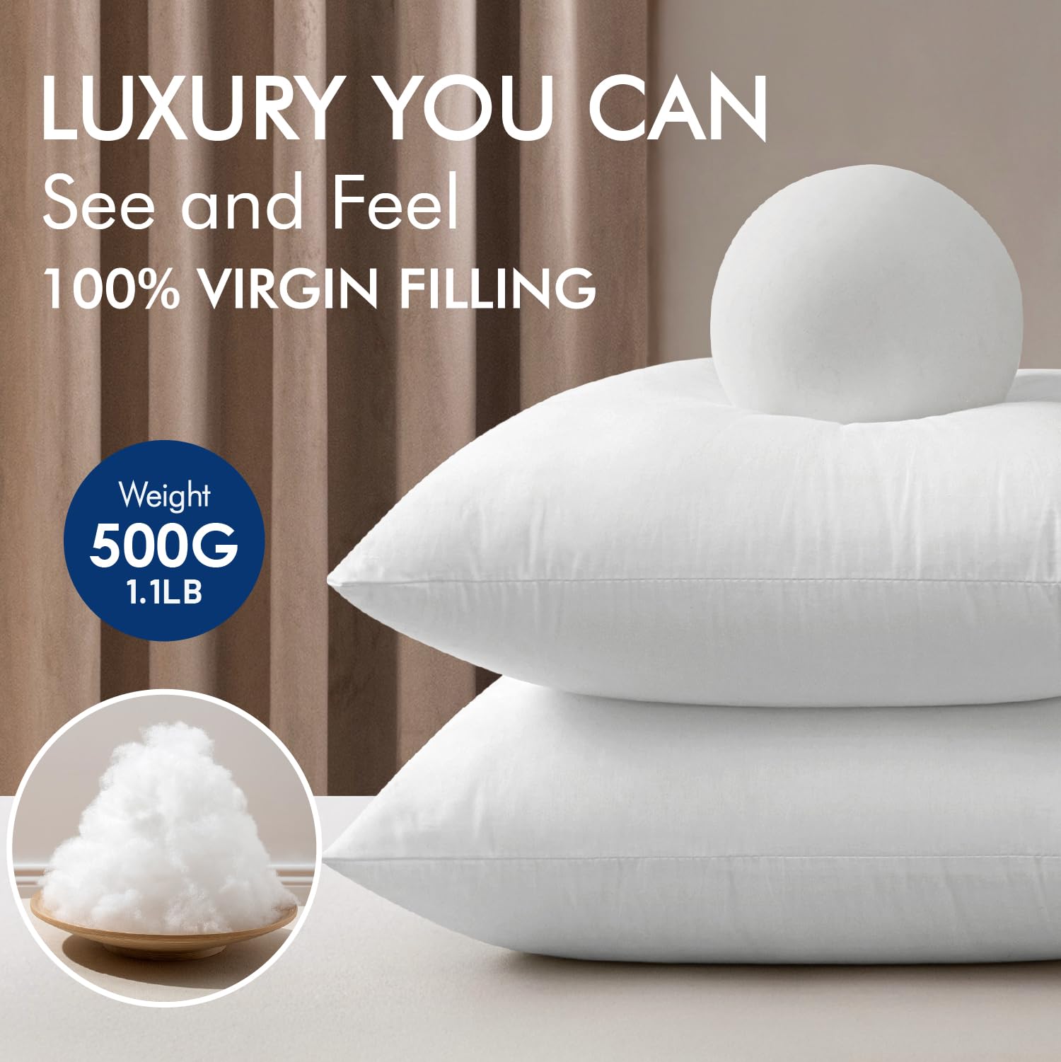 MIULEE 18x18 Pillow Inserts,Set of 2 100% Virgin Microfiber with Cotton Cover Throw Pillows for Couch Sofa and Bed - Medaid International