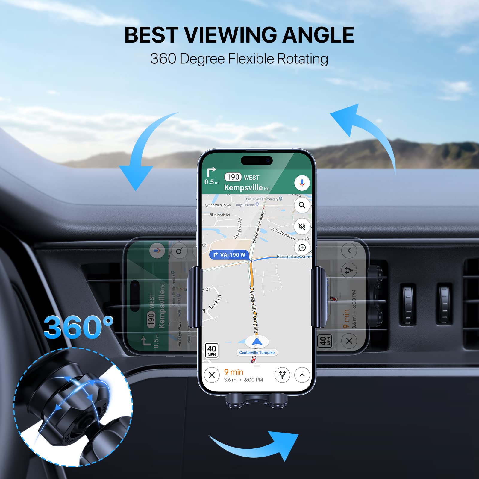 Miracase Upgraded-2nd Generation Universal Phone Holders for Your Car, 3 in 1 Air Vent Car Phone Holder Mount Compatible with iPhone 17/16/15/14/13/12/11 Series and All Phones - Medaid International