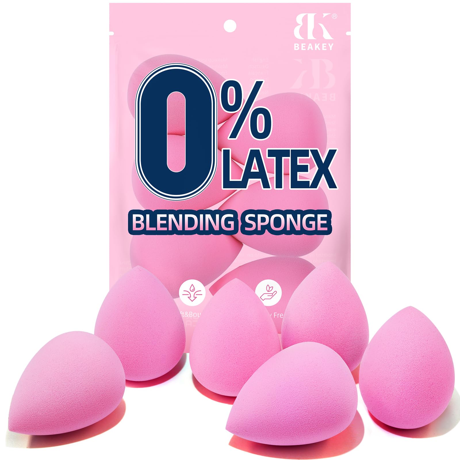 BEAKEY Super Soft Makeup Sponge Set of 6, Makeup Sponges for Foundation, Liquid, Cream and Powder, Pink Beauty Sponge for Blending, 0 Latex Blender - Medaid International