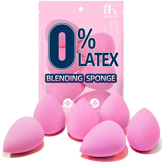 BEAKEY Super Soft Makeup Sponge Set of 6, Makeup Sponges for Foundation, Liquid, Cream and Powder, Pink Beauty Sponge for Blending, 0 Latex Blender - Medaid International