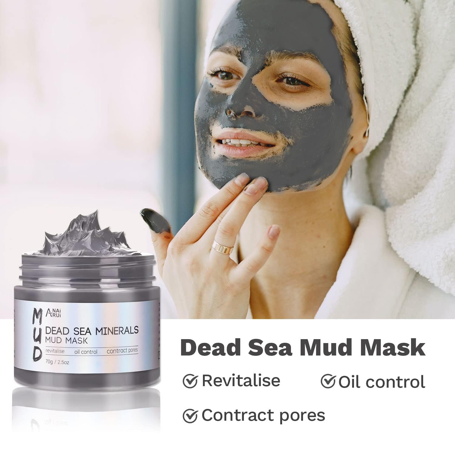 ANAI RUI 3Pcs Face Mask Set, Turmeric Clay Mask - Green Tea Face Mask - Dead Sea Minerals Mud Mask, Holiday Gift Set, Stocking Stuffers for Women &Teen Girls, Self Care Gifts for Women 2.5 oz each - Medaid International