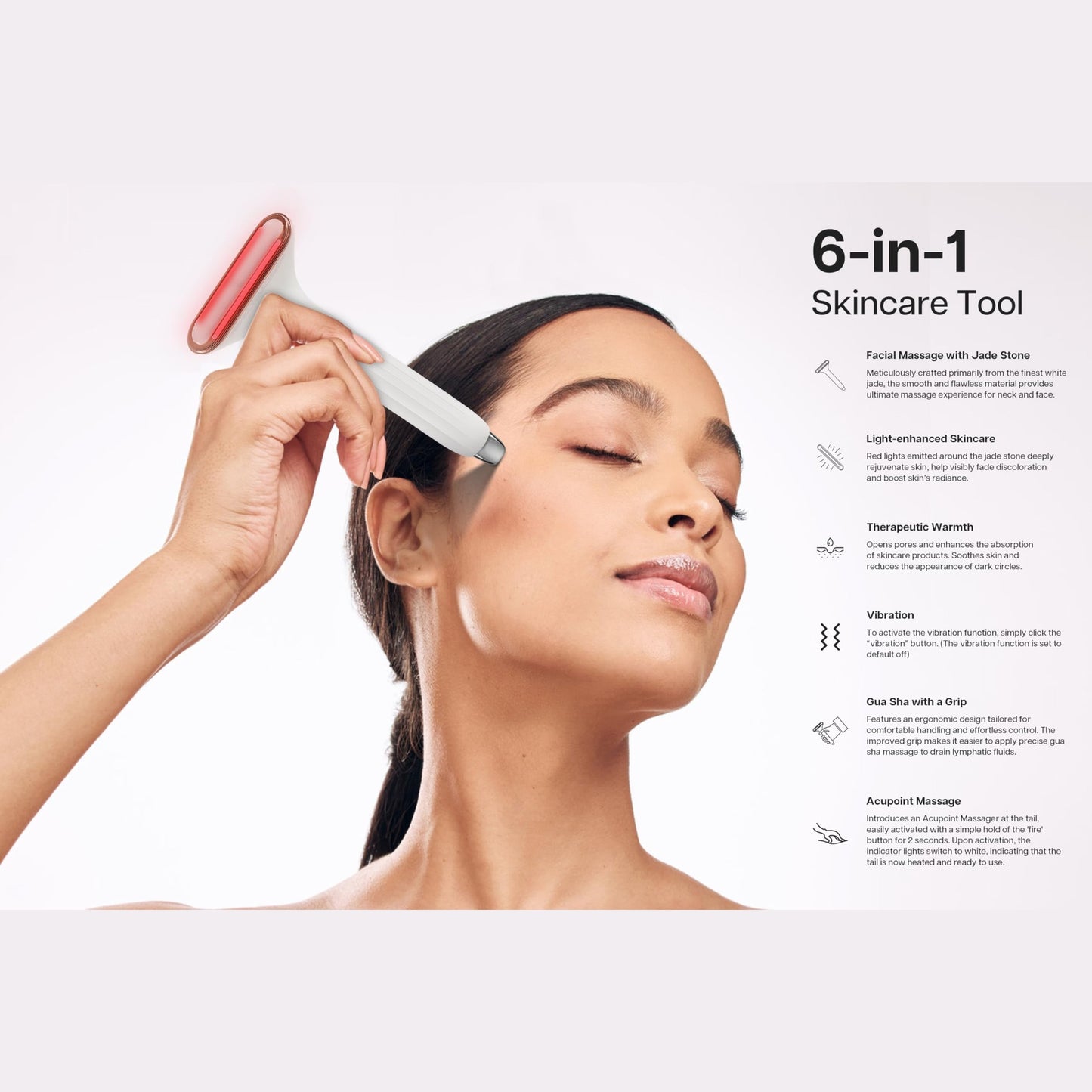 VRAIKO Aurora-X Handheld Gua Sha Device, White Jade Neck Face Massager with Thermal, Vibration and Acupressure Tail, for Face Sculpting Anti-Aging and Relaxation at Home - Medaid International