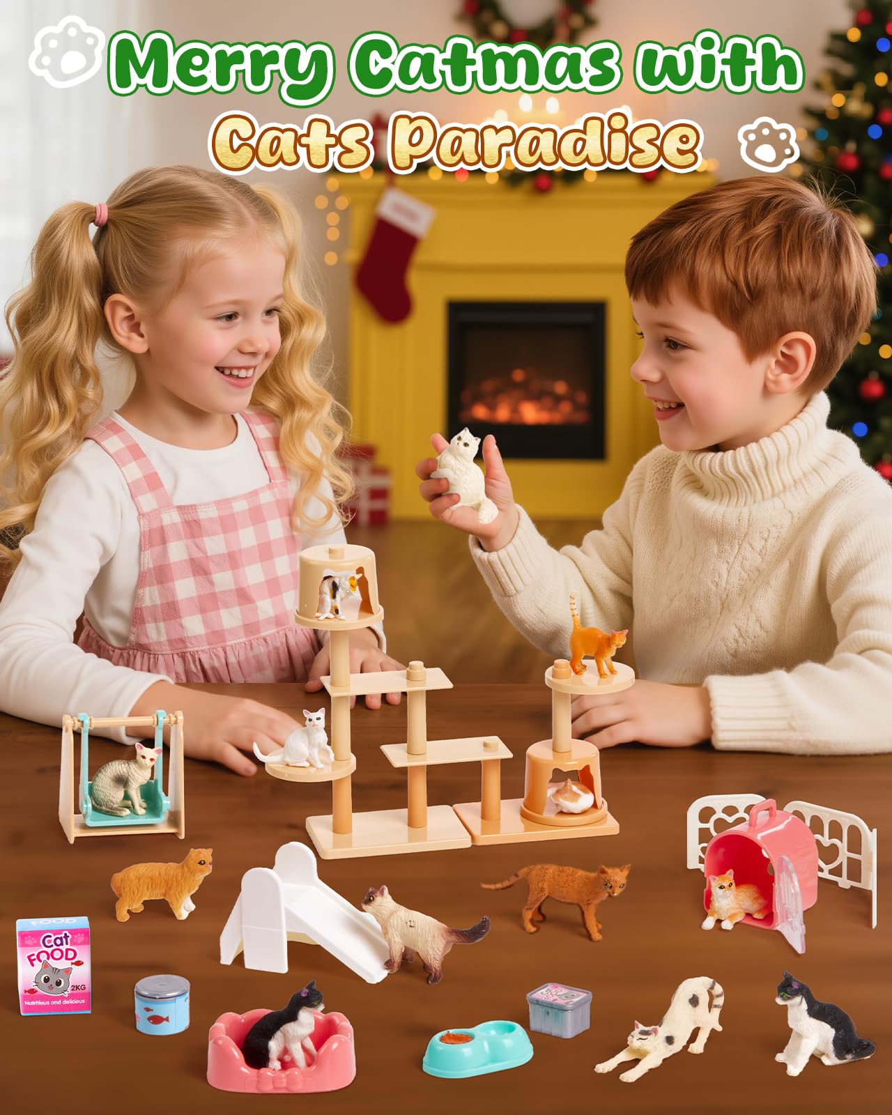 Leapio Cat Advent Calendar 2025, 24 Days Advent Calendar with 12 Figurines & Playground Accessories, Educational Gift for Kids Toddlers & Cat Lovers Boys Girls, Christmas Xmas Countdown Gift - Medaid International