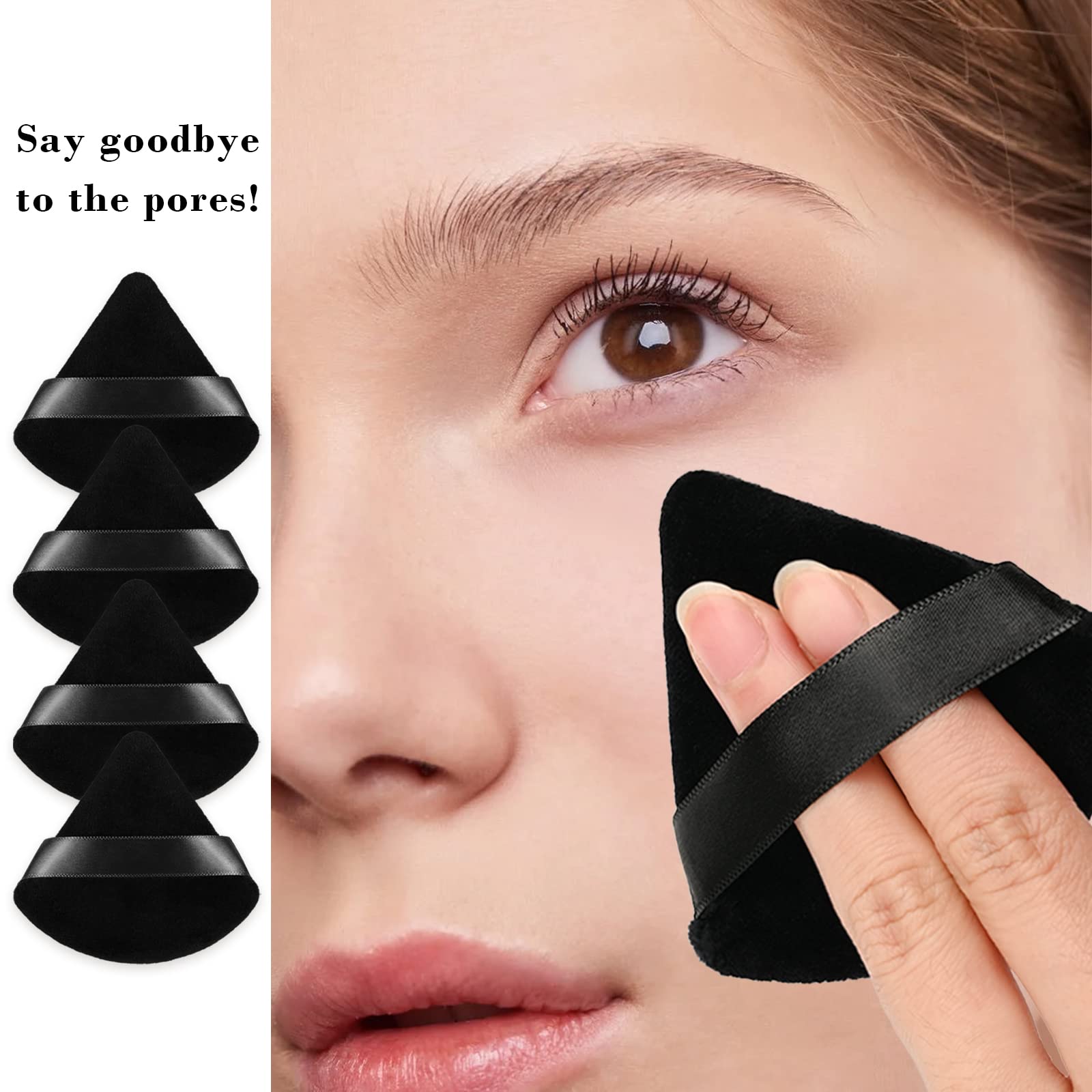 8Pcs of Triangular Powder Puff Makeup Sponges, Made of Super-soft Velvet, Designed for Contouring, Eye, and Corner, Beauty Blender Foundation Mixing Container.(Black) - Medaid International