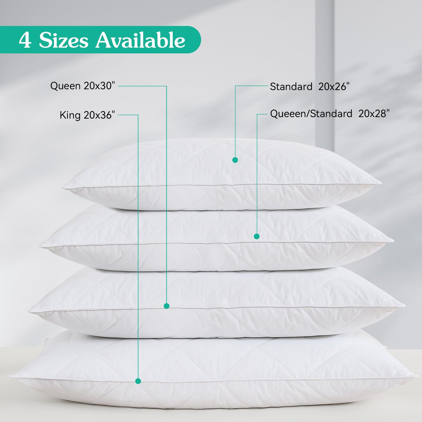 Three Geese White Goose Feather Pillows Queen/Standard Size Set of 1- Soft 600 Thread Count 100% Cotton, Medium Firm,Soft Support, White Solid - Medaid International