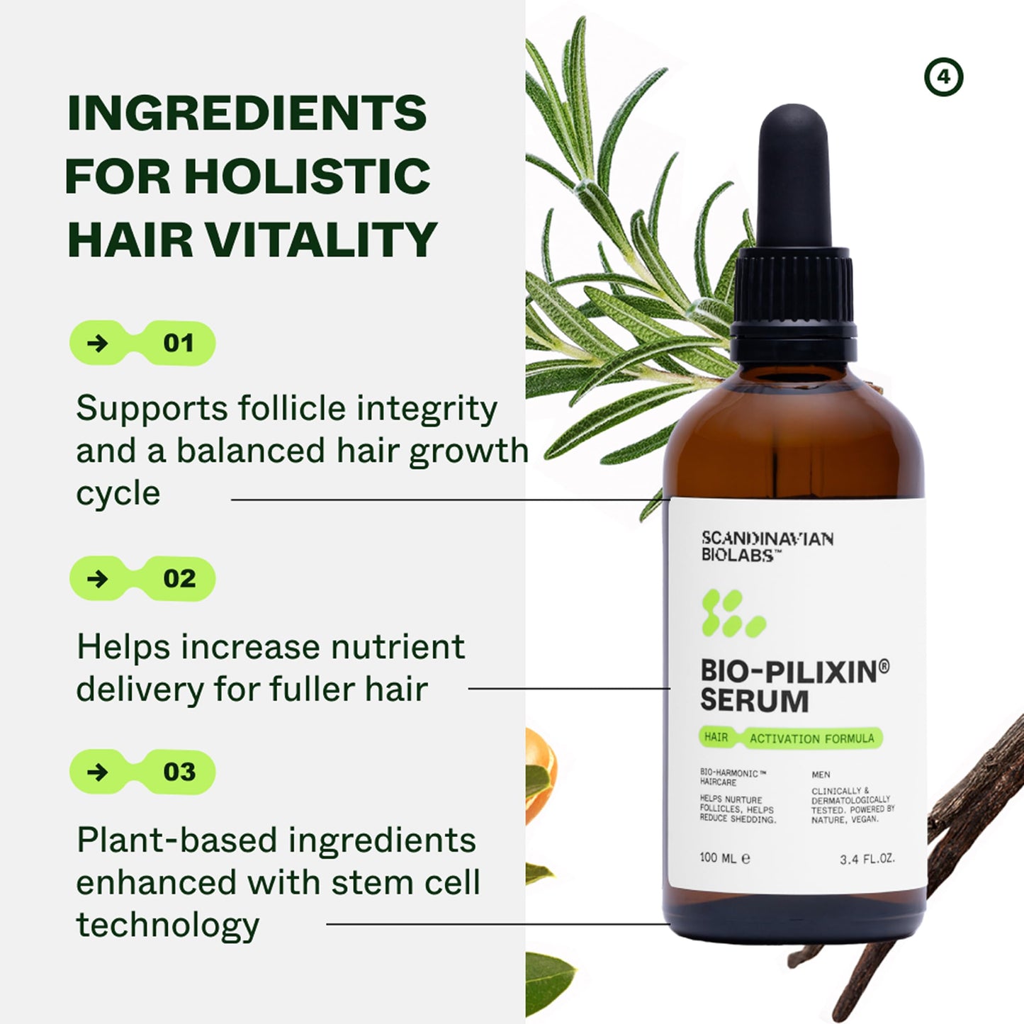 Scandinavian Biolabs Bio-Pilixin® Serum For Men | Helps Reduce Hair Loss Due to Breakage, Help Activate Hair Growth, Stem Cell Technology, Drug-Free Daily Use, Clinically Tested, 100 mL/ 3.4 Oz - Medaid International