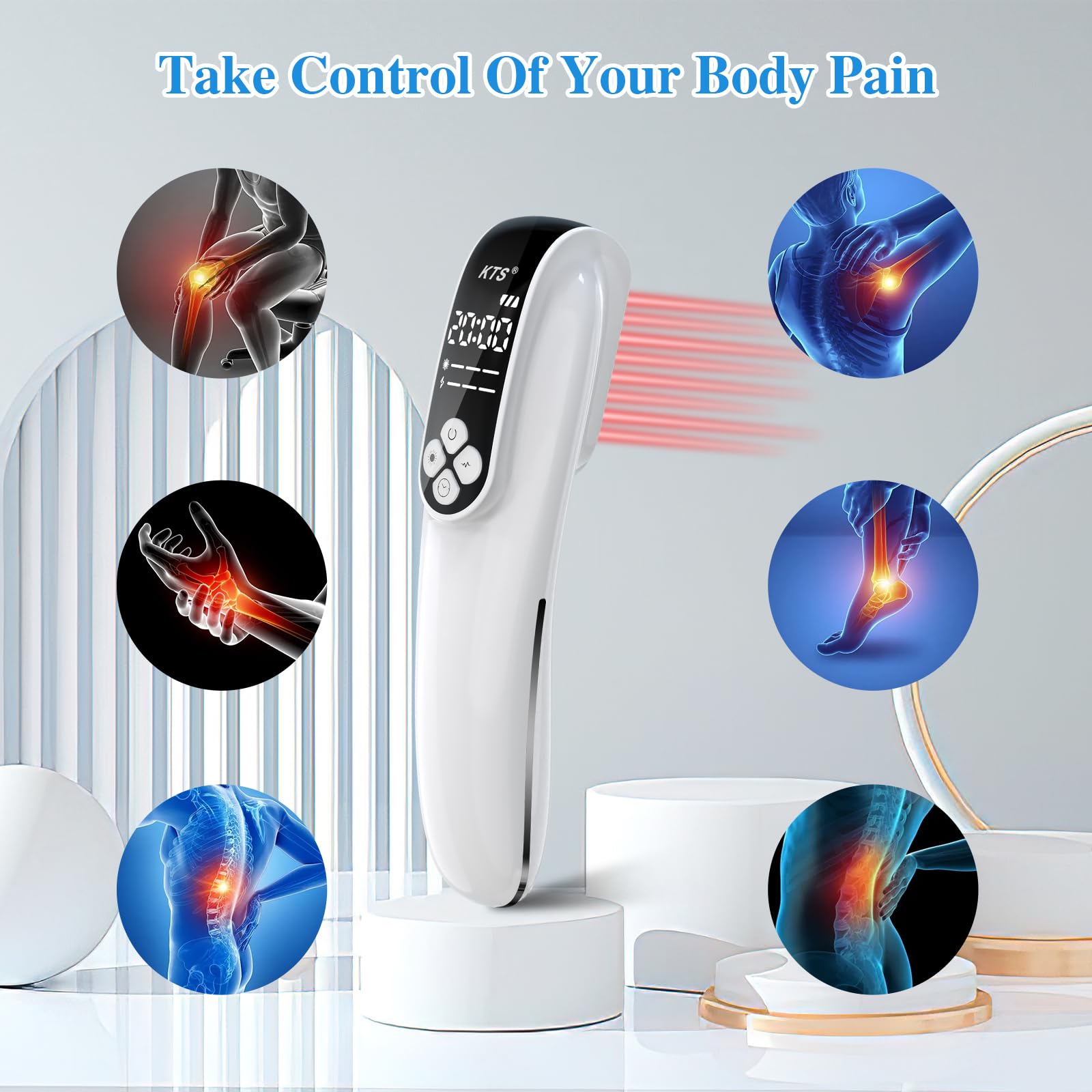 Cold Laser Therapy Device, KTS Upgrade 2-in-1 Infrared Light Therapy for Body Pain Relief, Deep Tissue Relieve Pain, Joint and Muscle Care Fast Recovery (4 * 808nm+12 * 650nm) - Medaid International