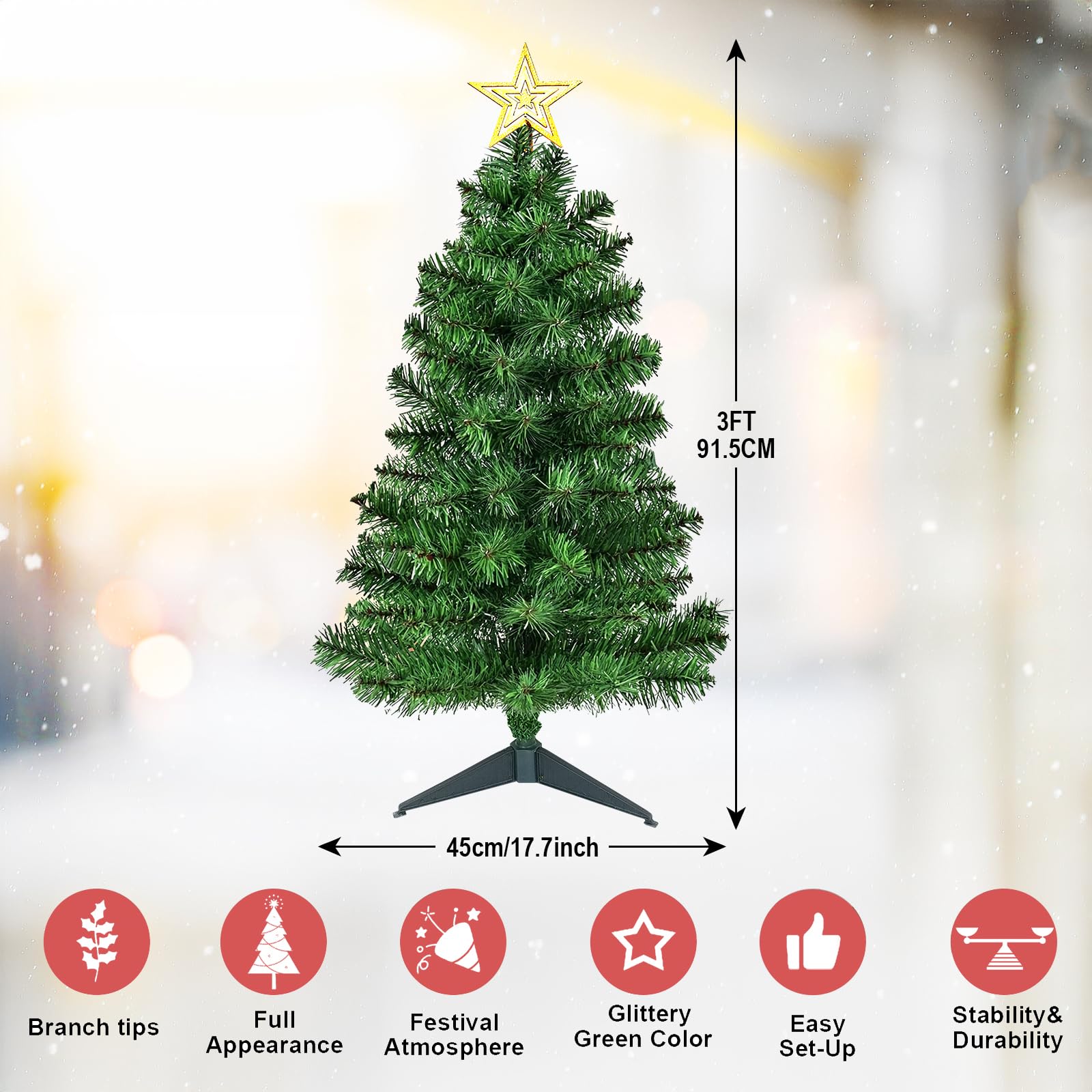 DUUDO 3FT Premium Hinged Artificial Holiday Small Mini Christmas Tree for Tabletop,Home, Office, Indoor and Outdoor Holiday Decoration,Easy Assembly Metal Hinges & Foldable Base - Medaid International