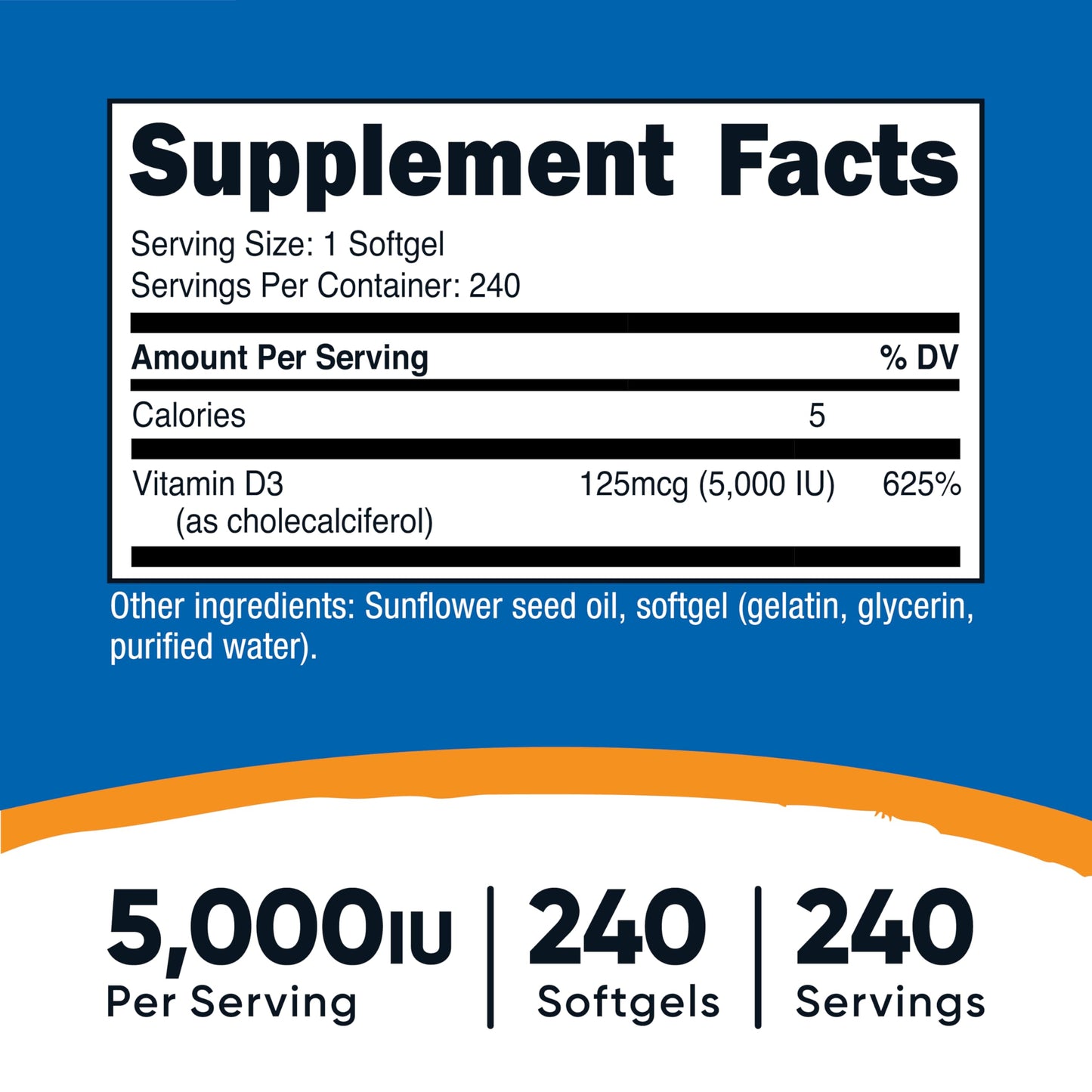 Nutricost Vitamin D3 5,000 IU (125mcg), 240 Softgels - Non-GMO and Gluten Free Vitamin D - Medaid International