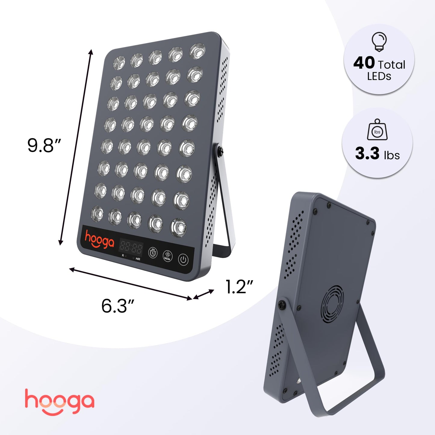 Hooga Red Light Therapy, 660nm 850nm Near Infrared Light Therapy with Timer, Built in Stand, Clinical Grade High Power Output for Skin Health, Pain Relief, Muscle Recovery, Performance. HG200 - Medaid International
